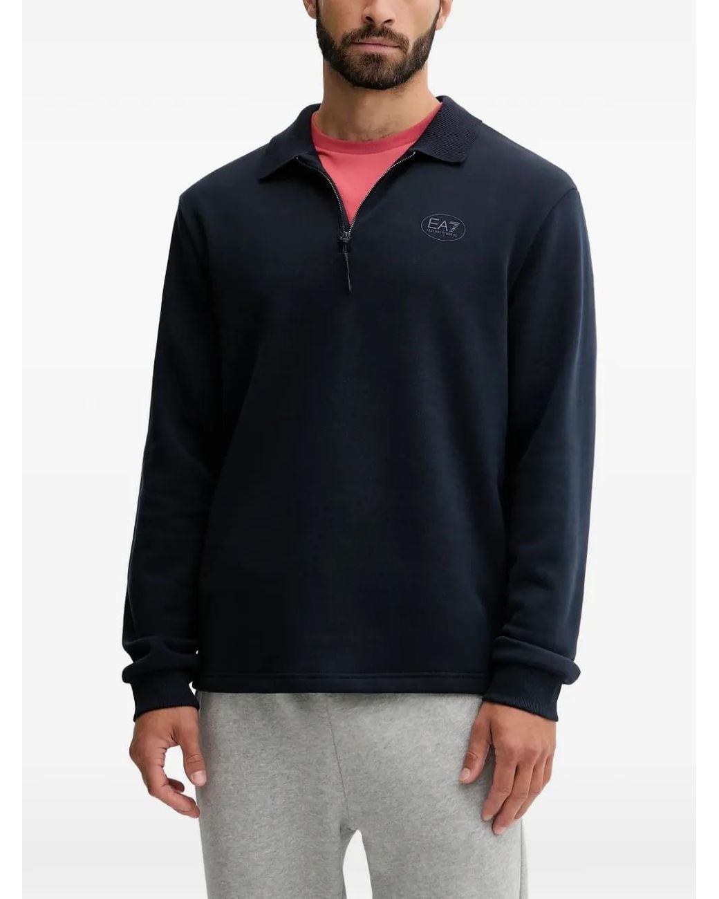 EA7 Blue Sweat À Col Zippé for men