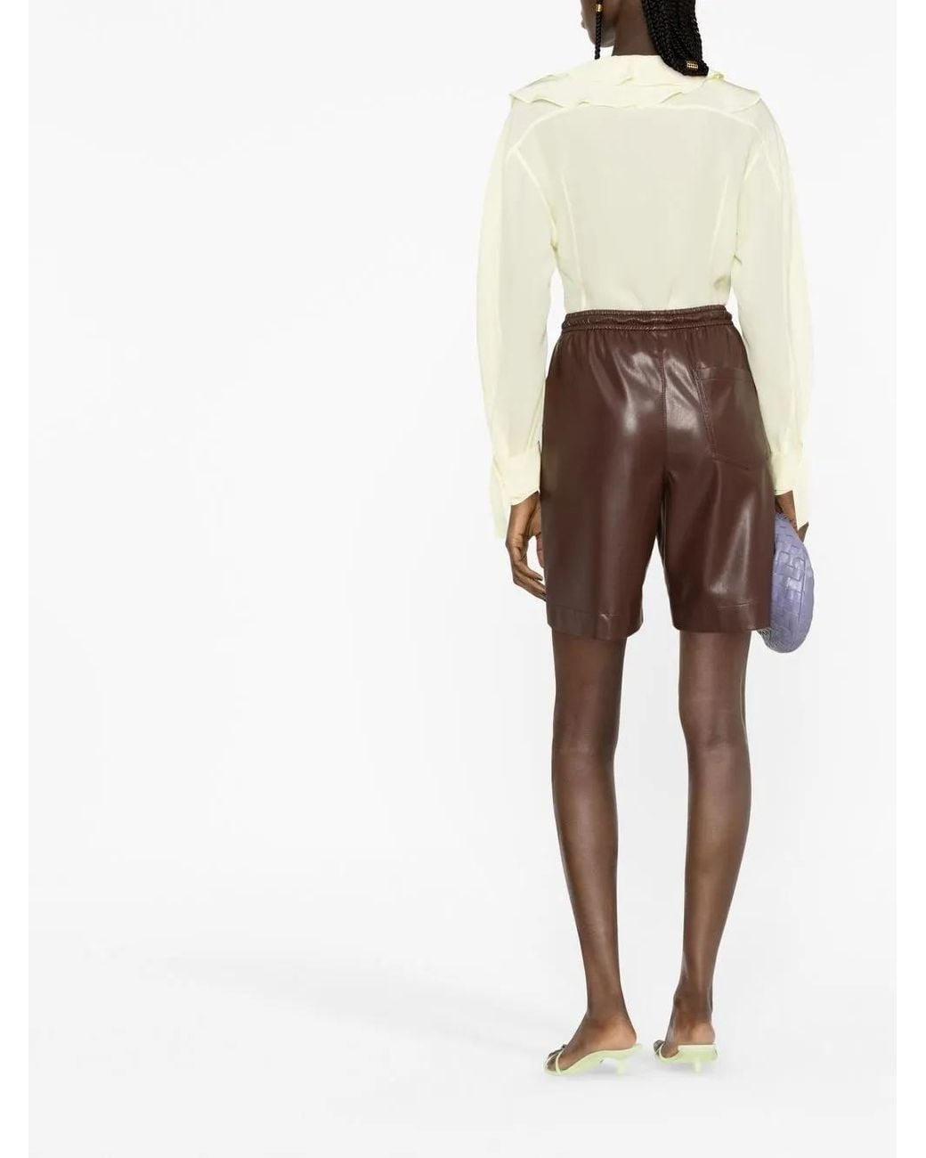 Victoria Beckham Metallic Ruffled V-Neck Silk Blouse