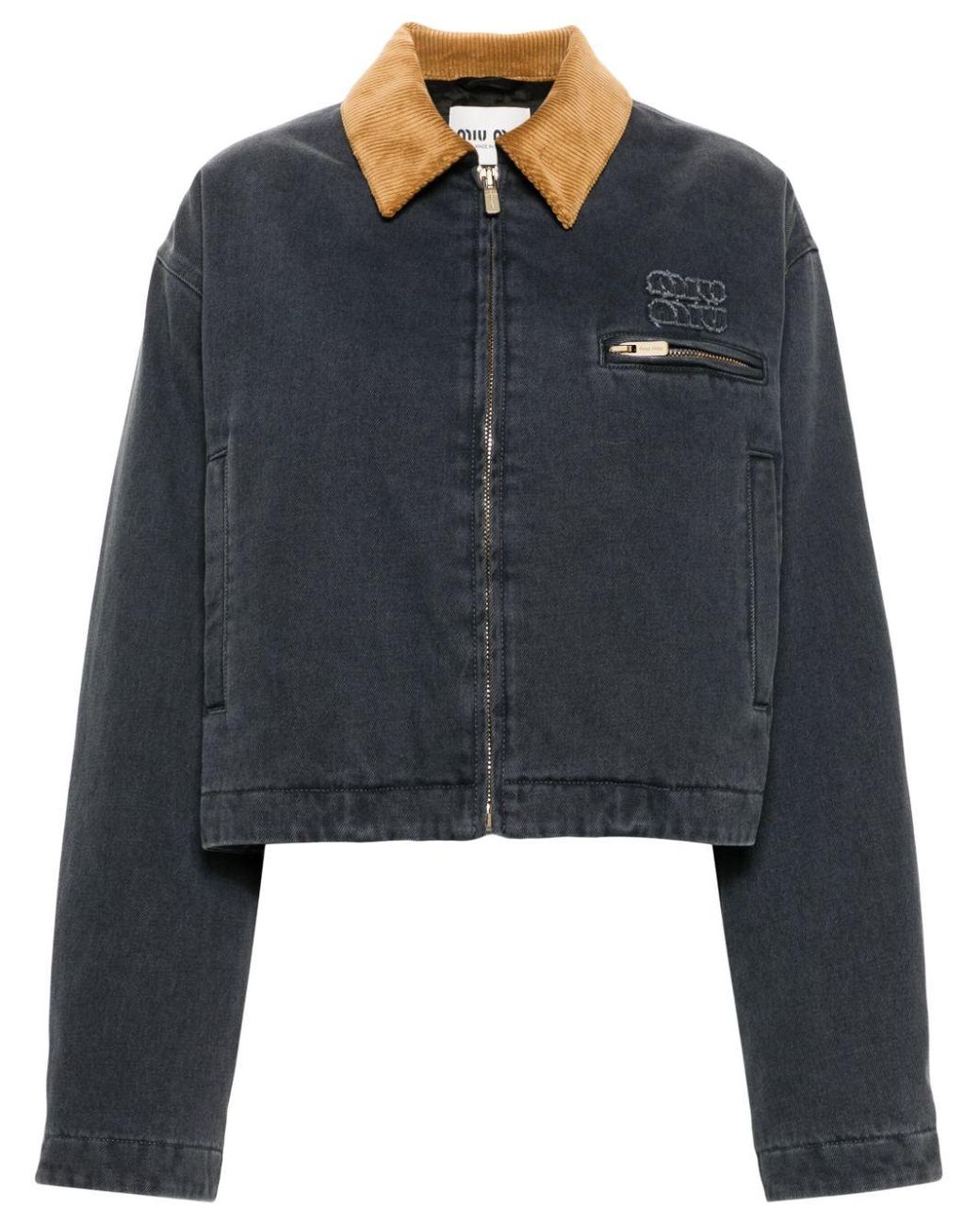 Miu Miu Corduroy-Collar Padded Denim Jacket in Blue | Lyst Miu Miu Corduroy-Collar Padded Denim Jacket in Blue | Lyst