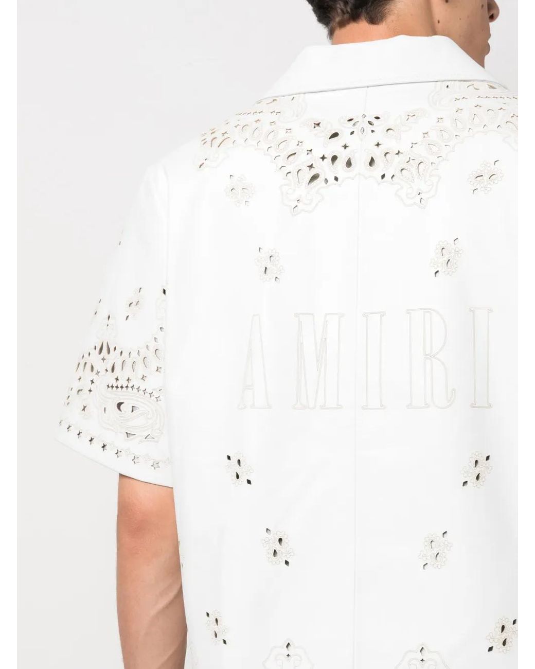 Amiri White Bandana Leather Camp Shirt for men
