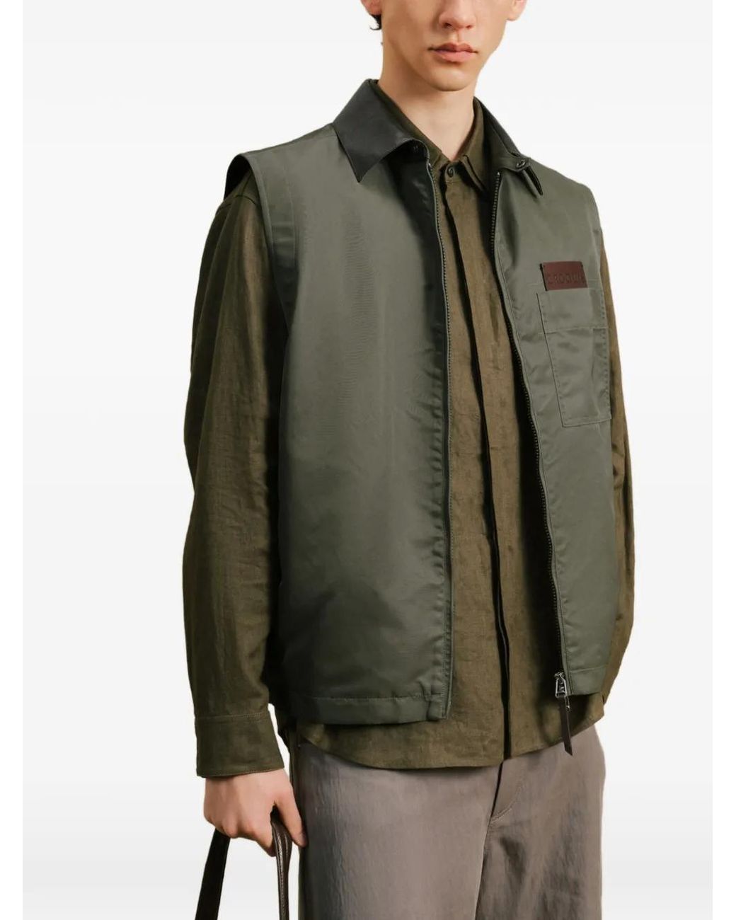 CROQUIS Green Zip-Up Pocket-Detail Vest for men