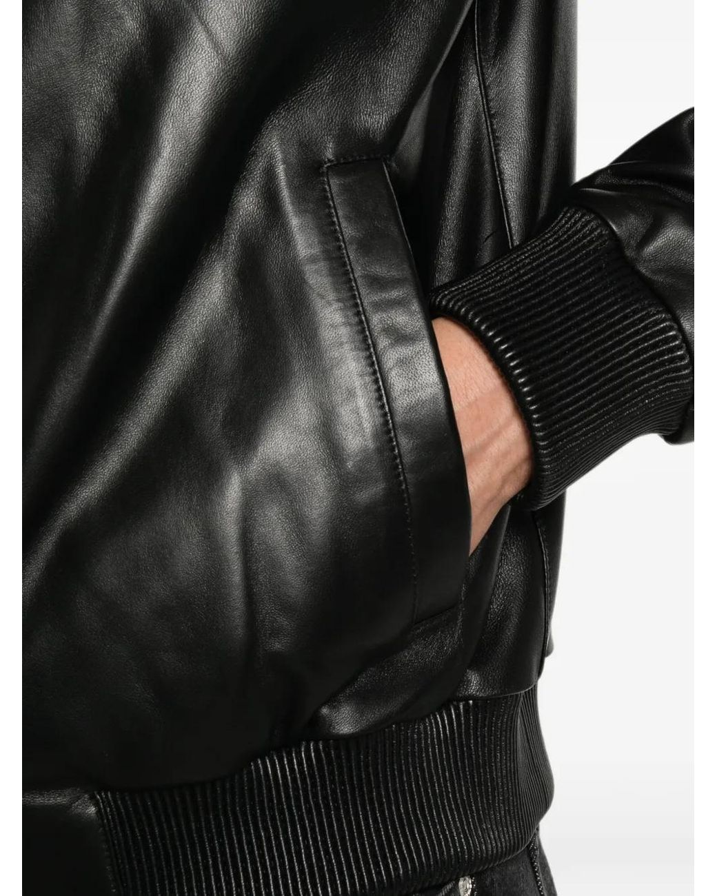 SERGIO MORETTI FIRENZE Black Hooded Leather Jacket for men