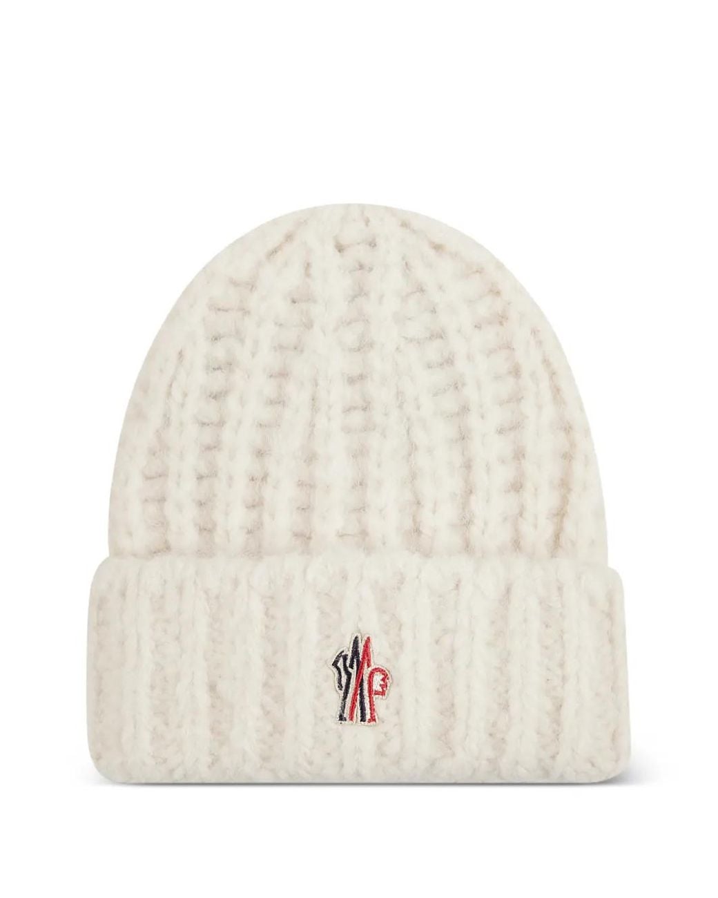 Moncler White Logo-Patch Beanie Hat