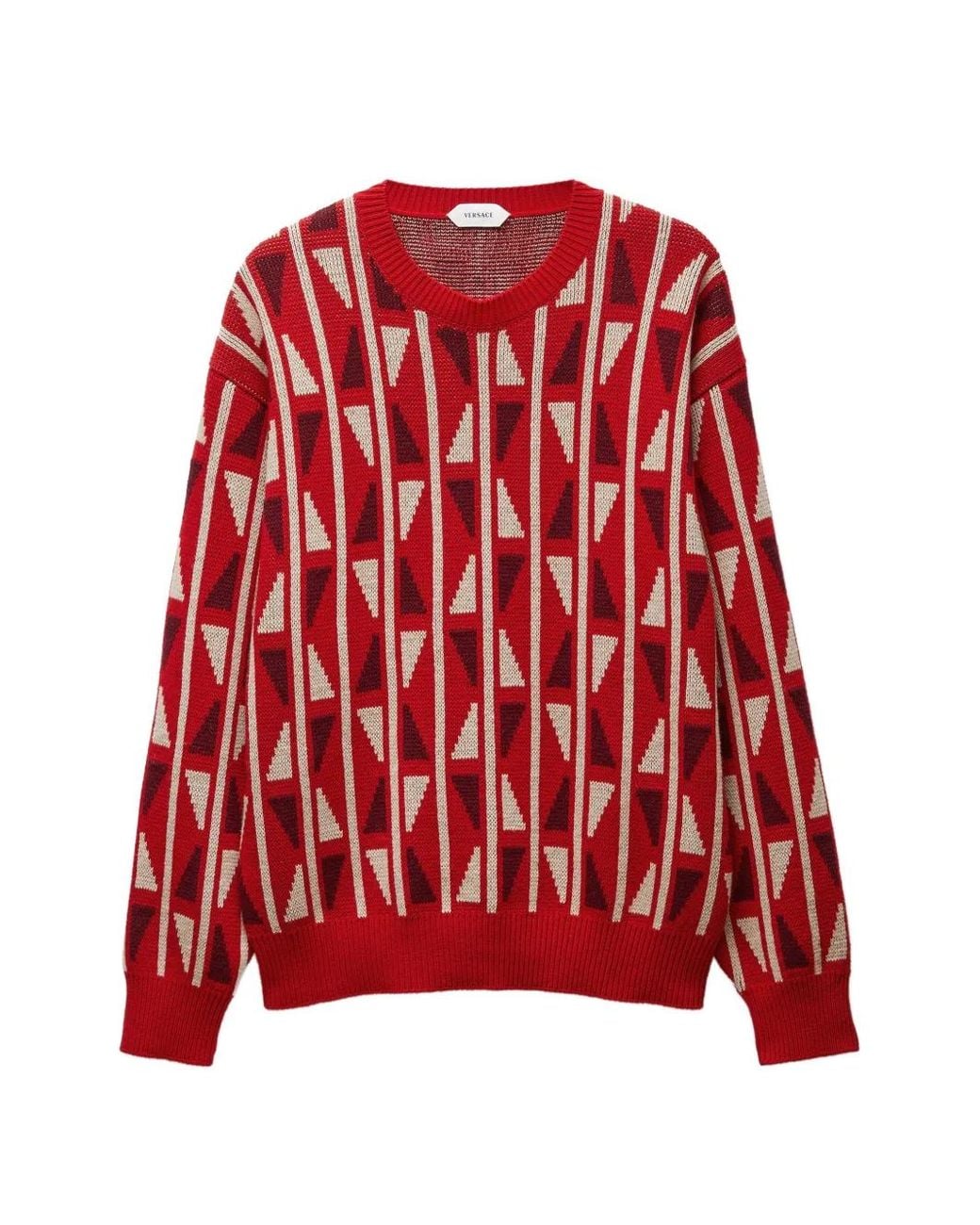 Versace Red Jacquard Wool & Cashmere Knit Jumper for men
