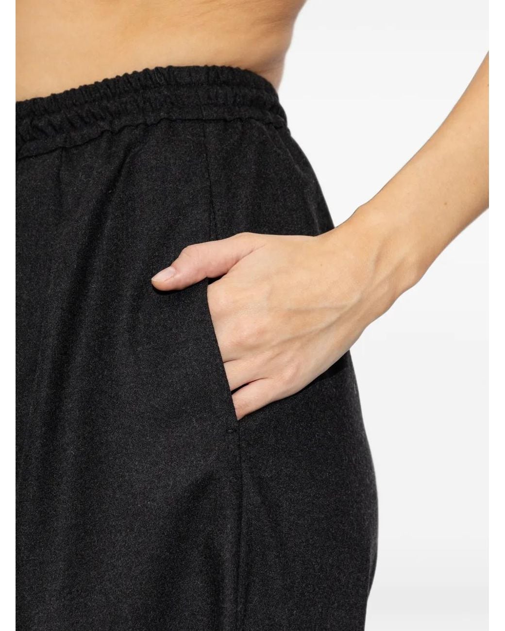 Max Mara Black Wool Flannel Wide-Leg Trousers