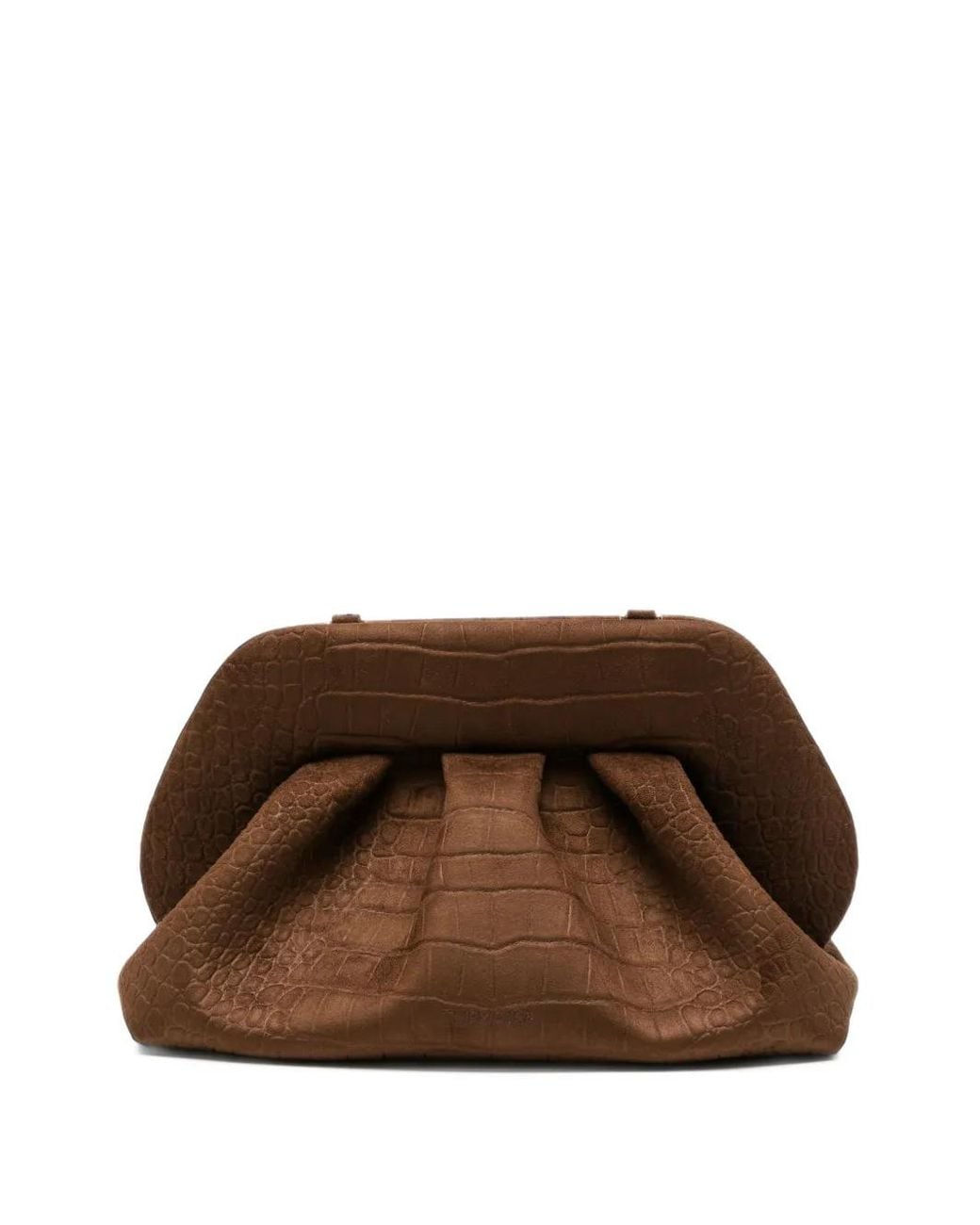 THEMOIRÈ Brown Crocodile-Effect Suede Clutch Bag