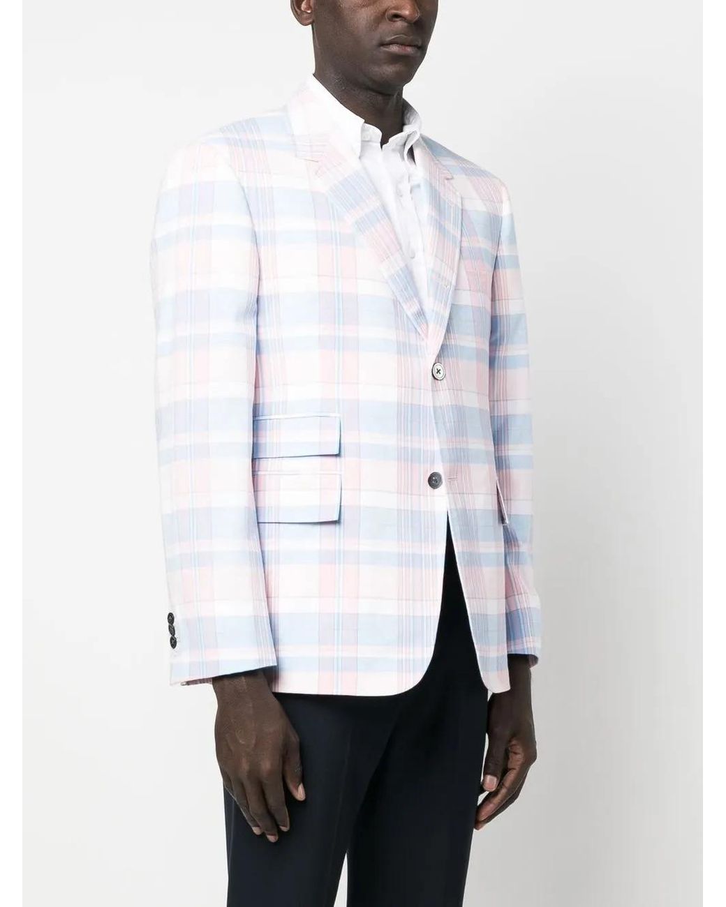 Thom Browne White Plaid-Check Pattern Cotton Blazer for men