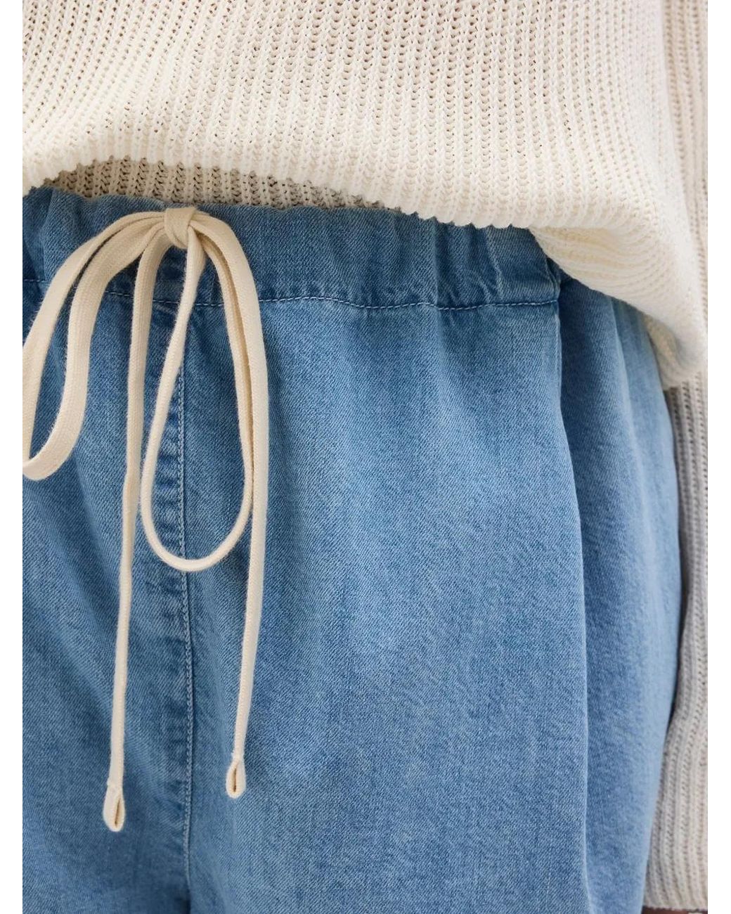 Another Tomorrow Blue Chambray Drawcord Shorts