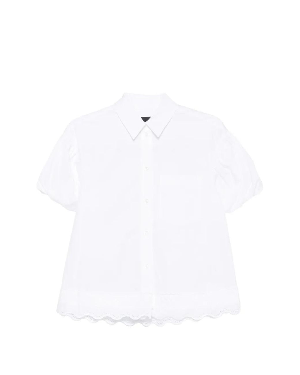 Simone Rocha White Scalloped-Hem Puff-Sleeve Shirt