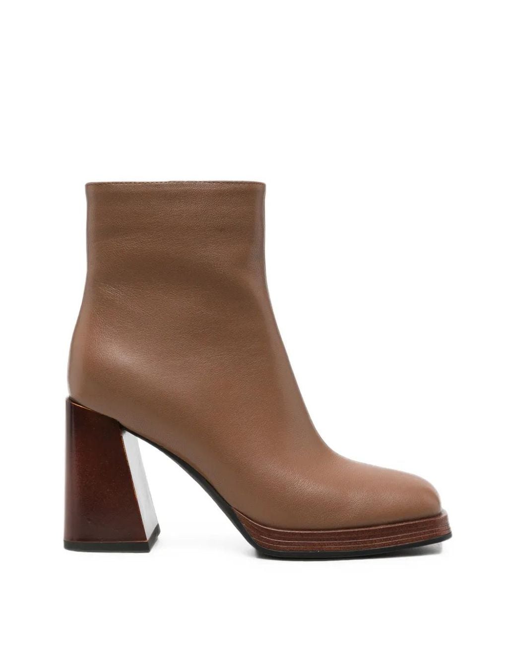 Linda Baumann Brown Square-Toe Block-Heel Ankle Boots