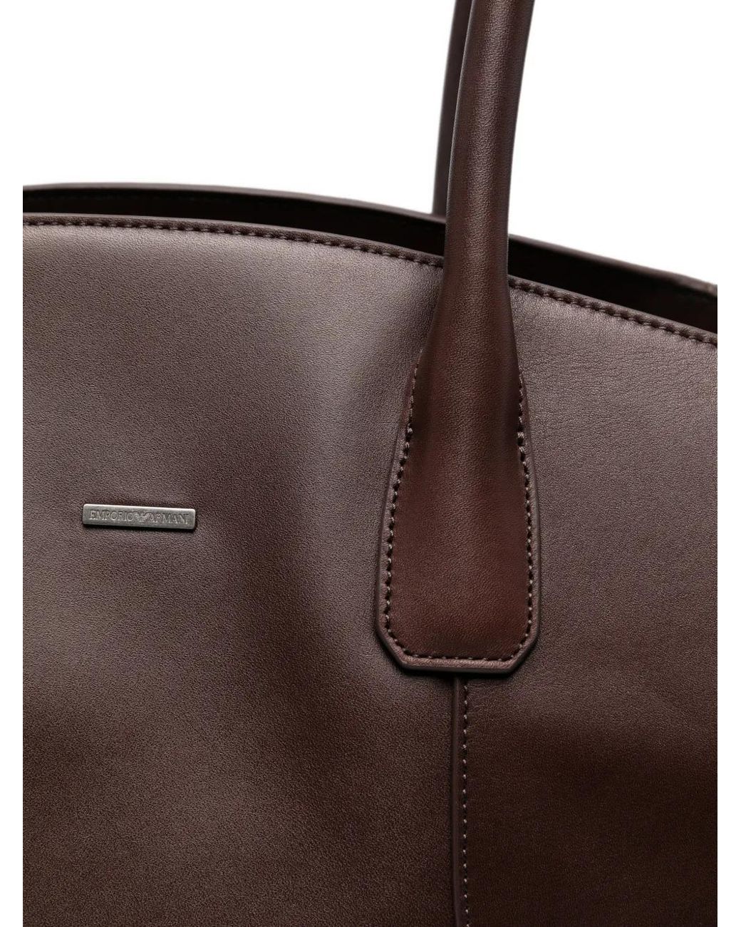 Emporio Armani Brown Logo-Plaque Leather Tote Bag for men