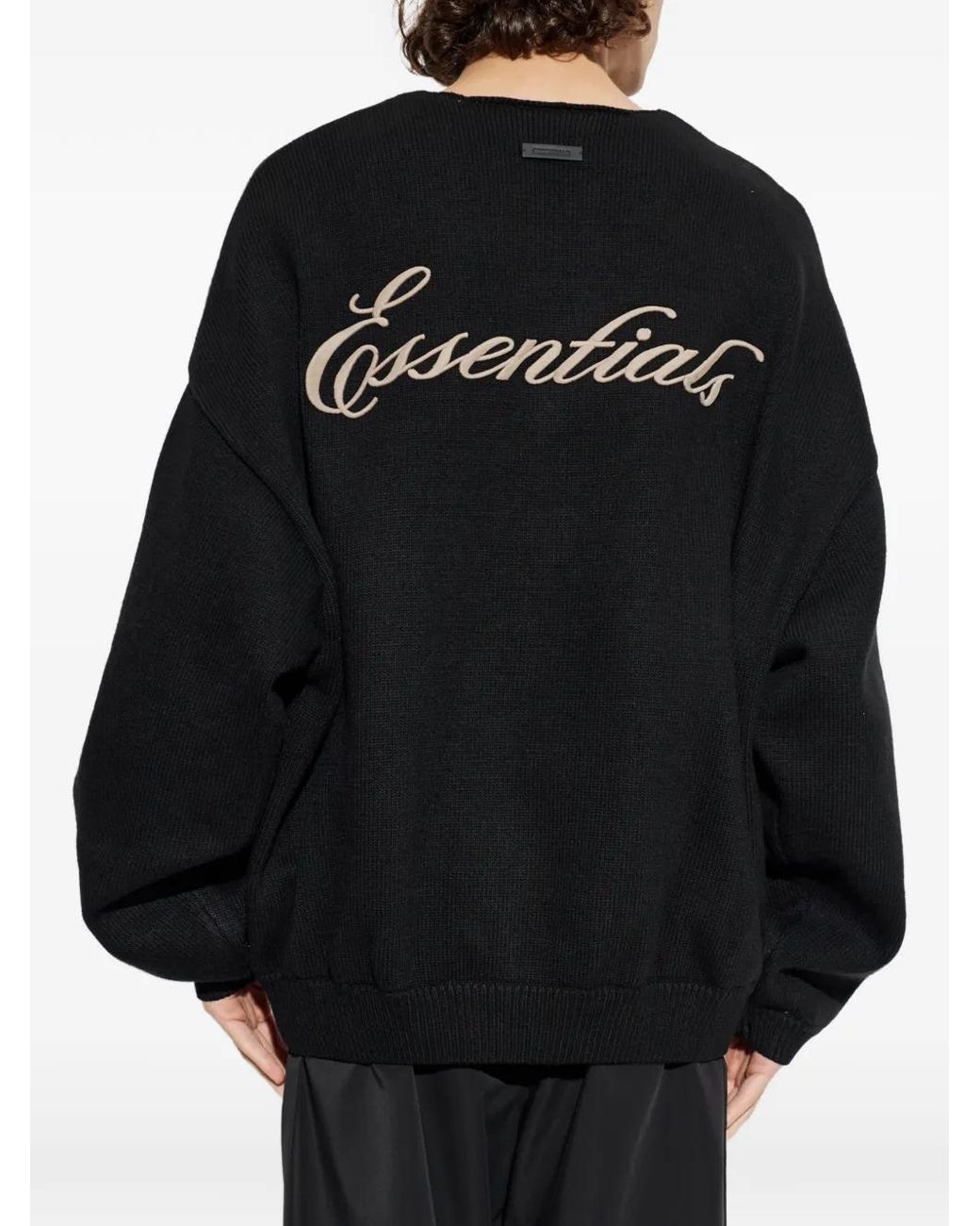 Fear Of God Black Logo-Embroidered Crew-Neck Sweater for men