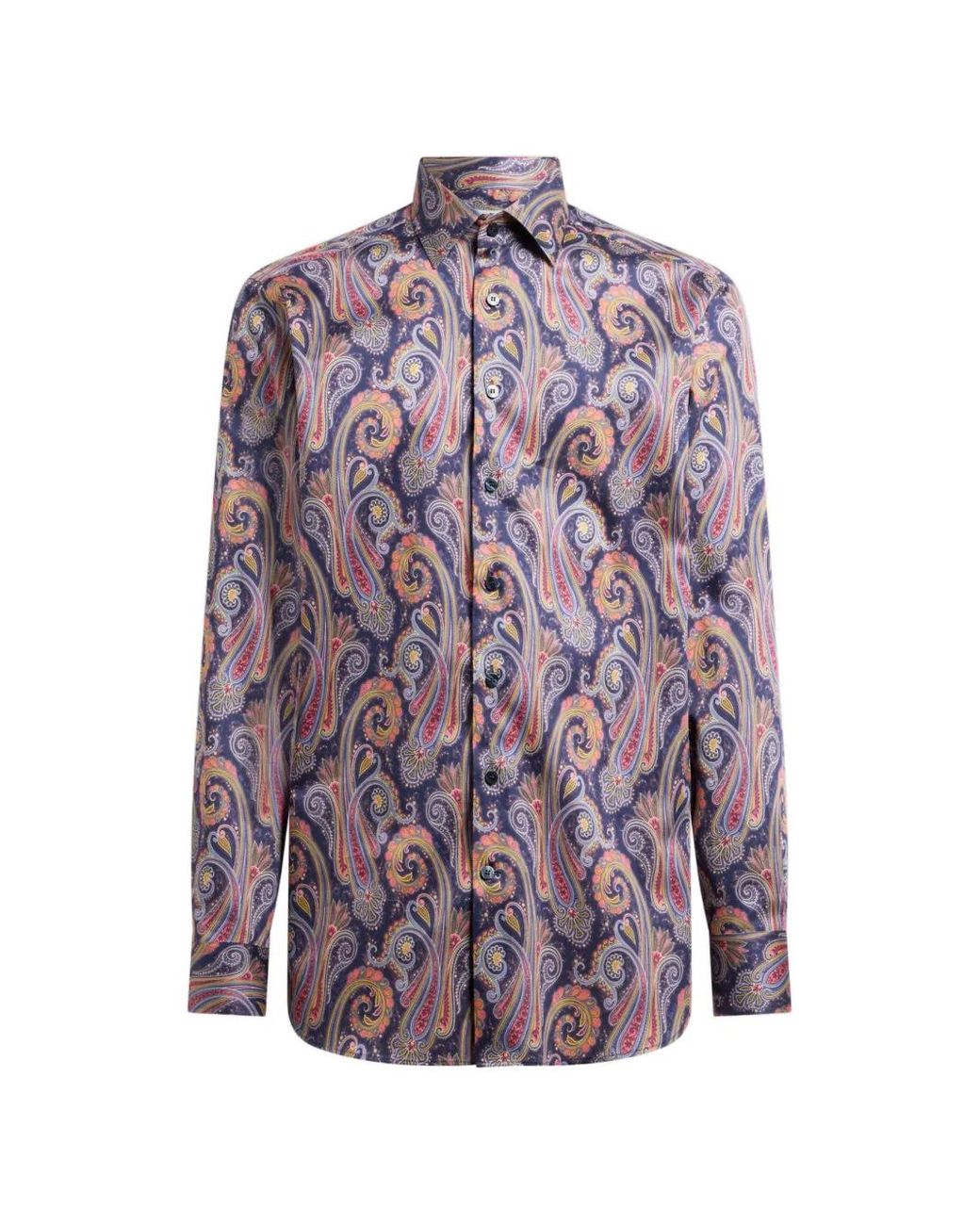 Etro Purple Paisley-Print Cotton-Satin Shirt for men