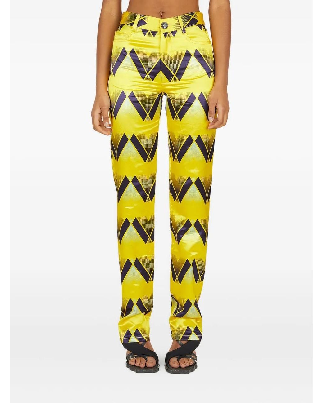 MERYLL ROGGE Yellow Graphic-Print Satin Trousers