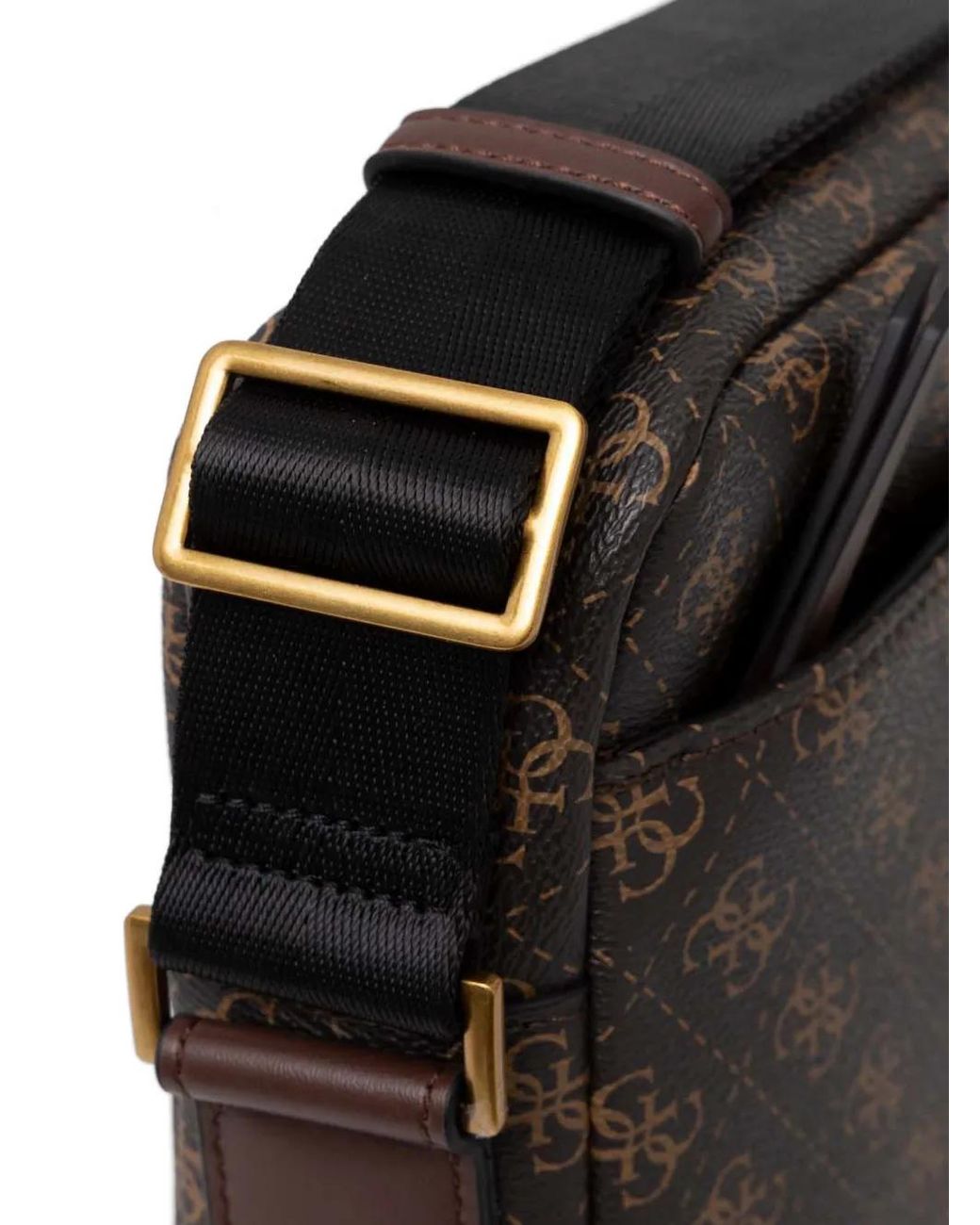 Guess Black Mini Torino Monogram-Pattern Logo-Plaque Messenger Bag for men