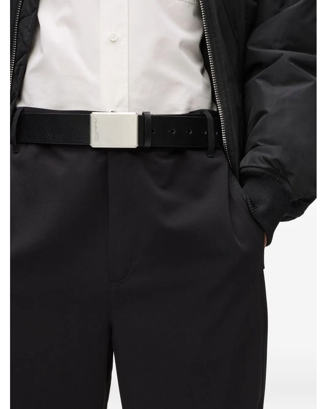 Karl Lagerfeld Black Logo-Engraved Leather Belt for men