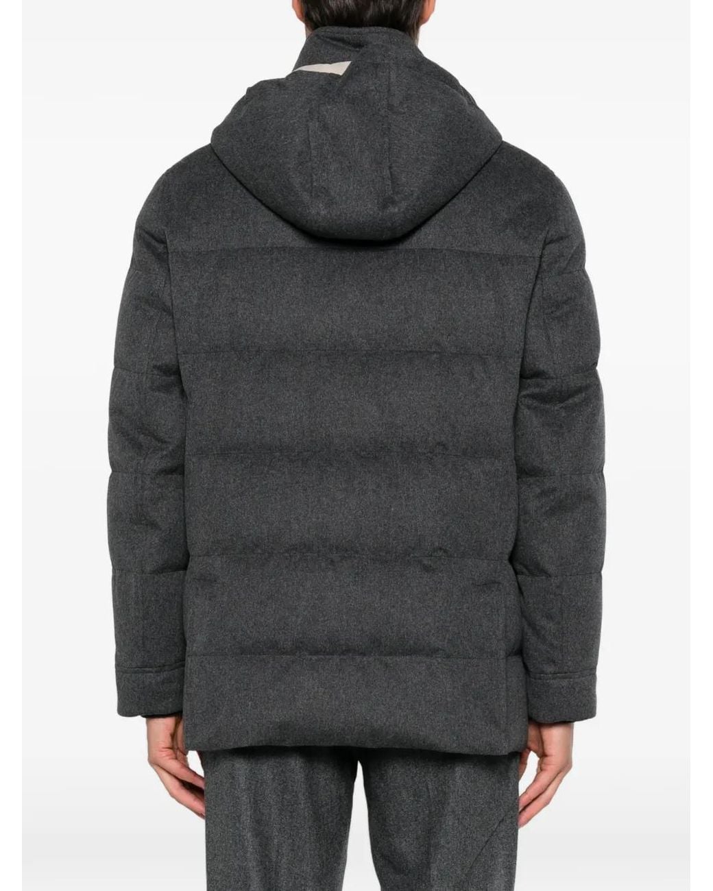 Brunello Cucinelli Black Quilted Hooded Jacket for men
