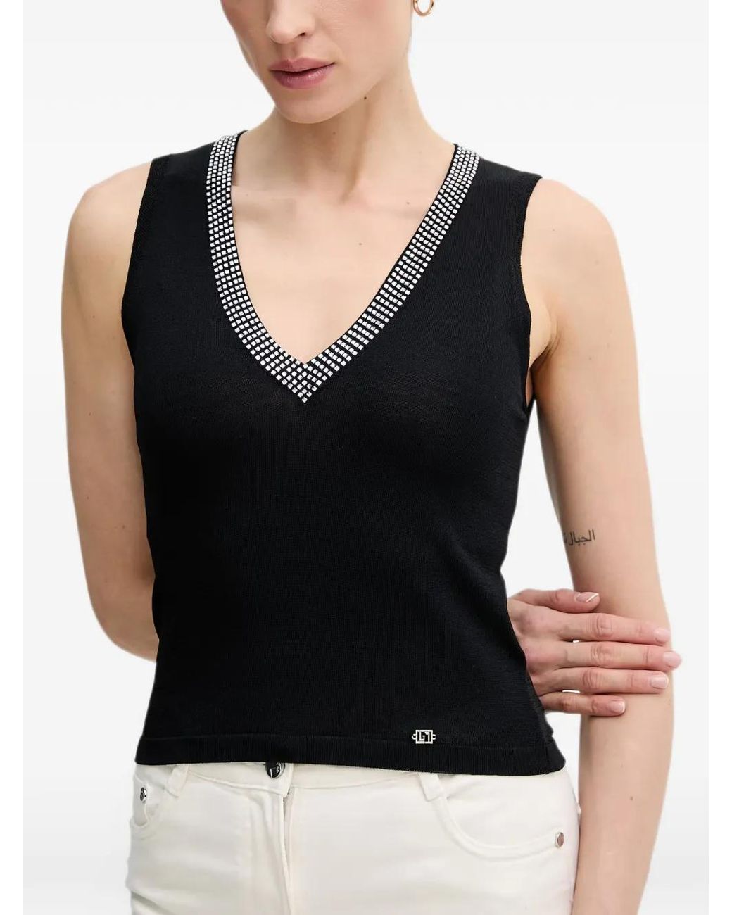 GAUDI Black Crystal-Embellished V-Neck Top
