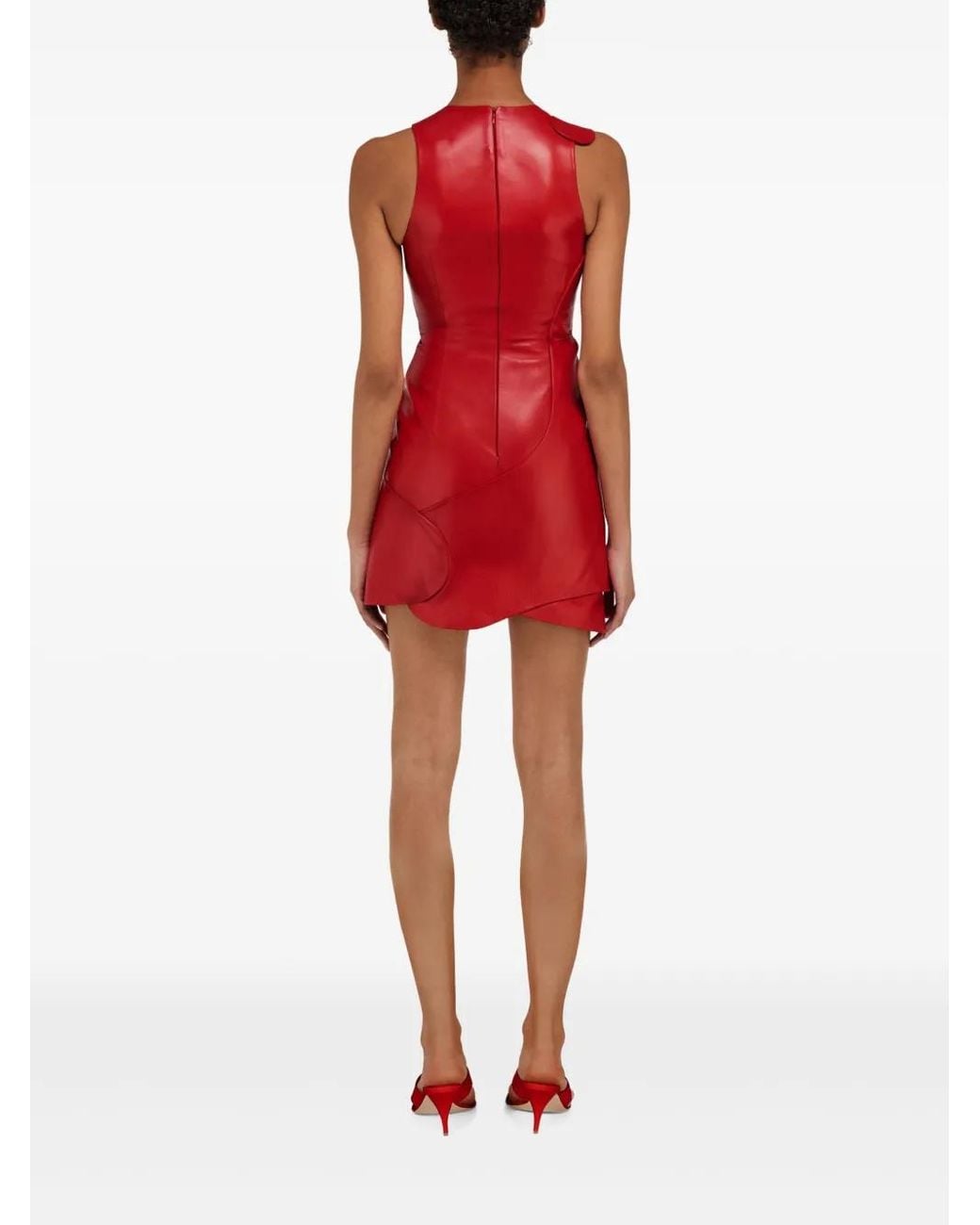 Ferragamo Cutaway Leather Mini Dress in Red | Lyst