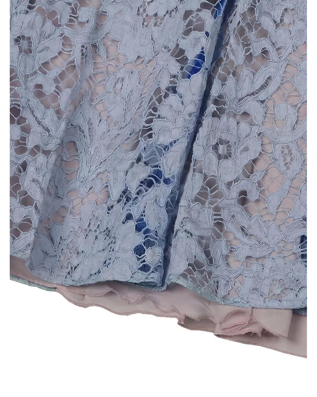 Valentino Garavani Blue Robe Mi-Longue À Dentelle Fleurie