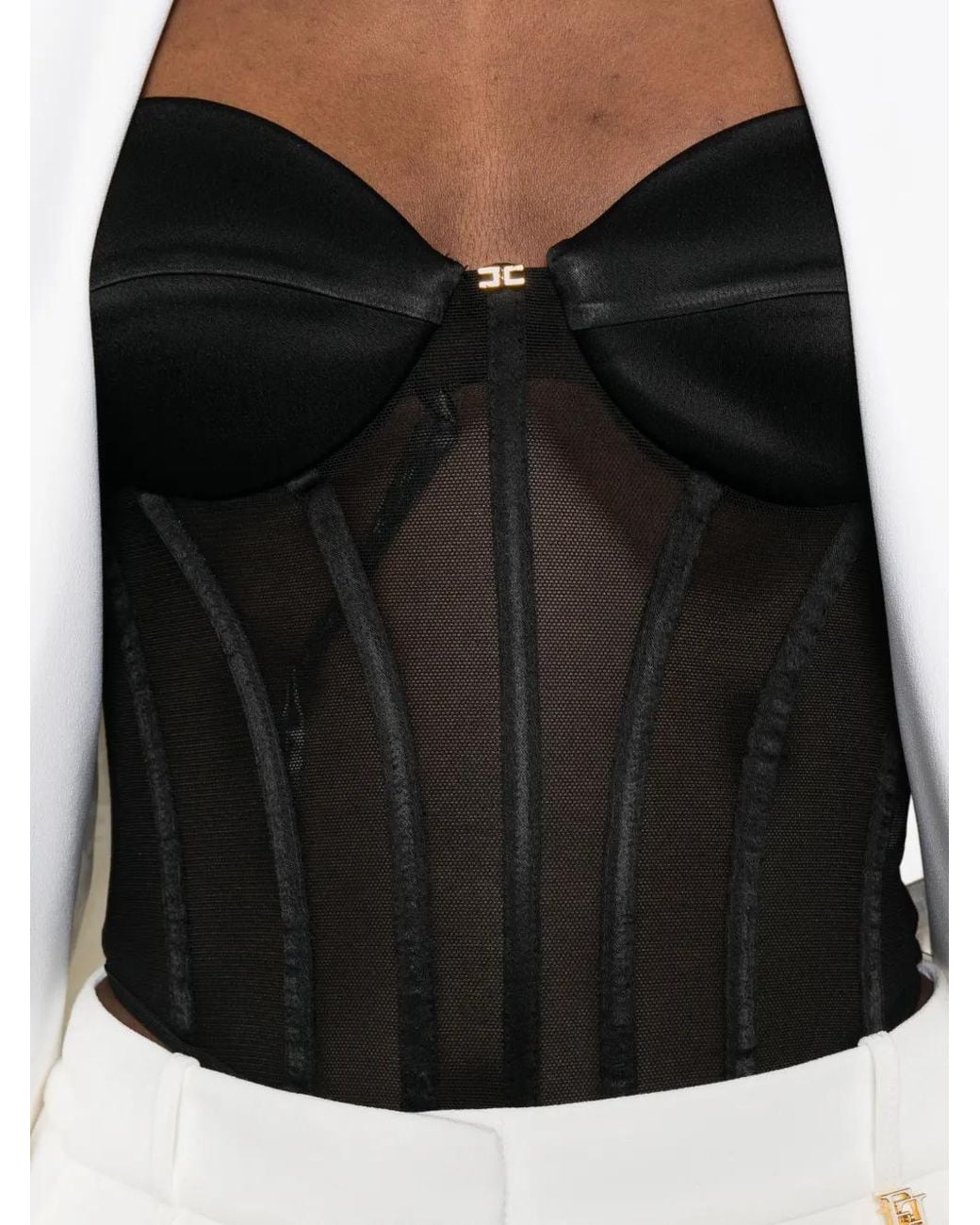 Elisabetta Franchi Black Tulle And Satin Bustier Top