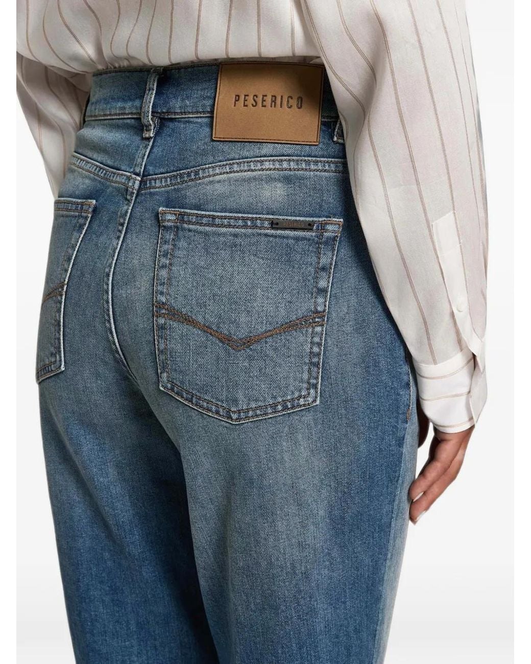 Peserico Blue Faded-Effect Straight-Leg Jeans