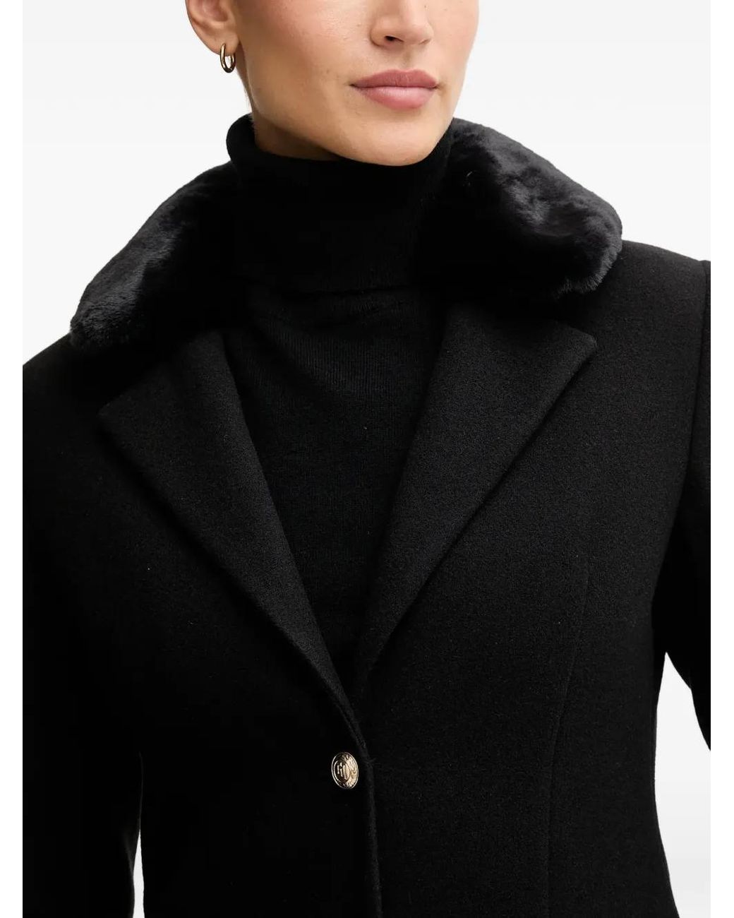 GAUDI Black Faux Fur Single-Breasted Coat