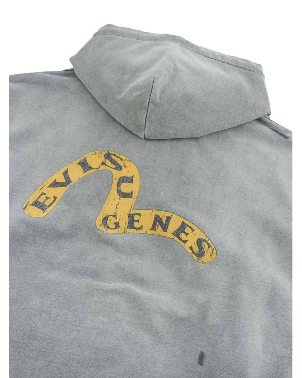Evisu Gray Seagull Distressed Logo-Print Hoodie for men