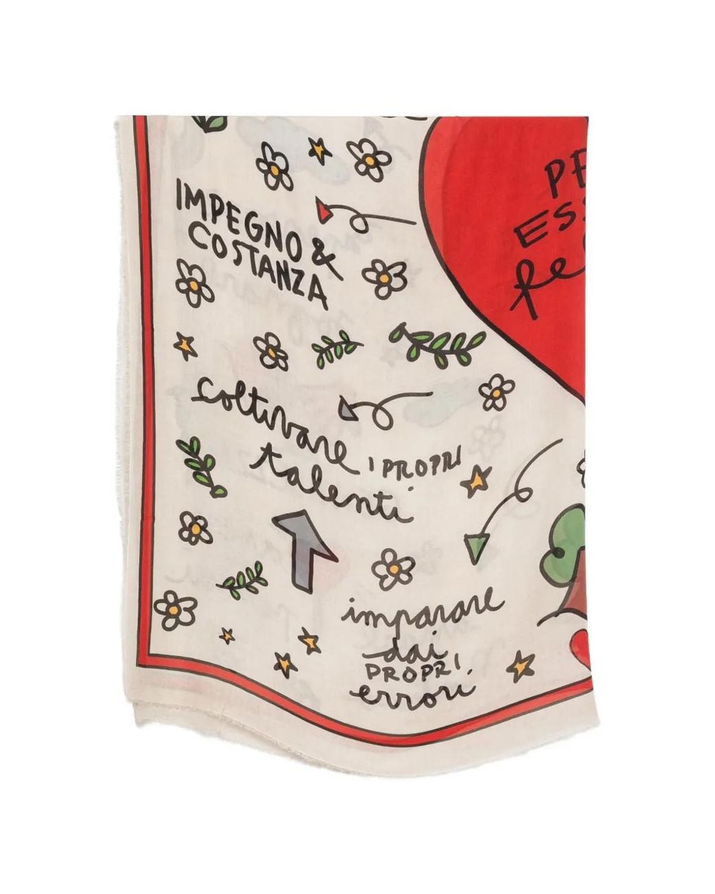 Faliero Sarti White To Be Happy Graphic-Print Frayed Scarf