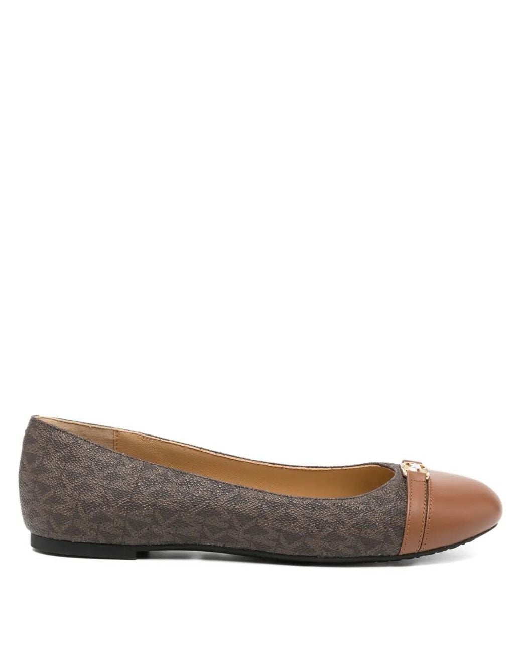Michael Kors Brown Monogram-Pattern Logo-Plaque Ballet Flats
