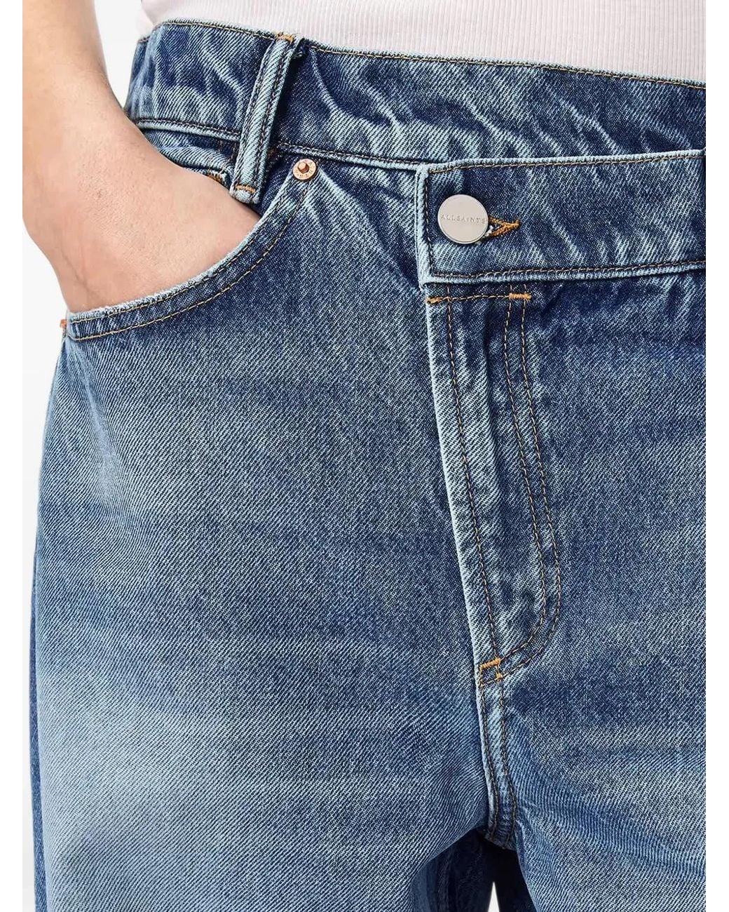 AllSaints Blue Crossover-Waist Wide-Leg Jeans