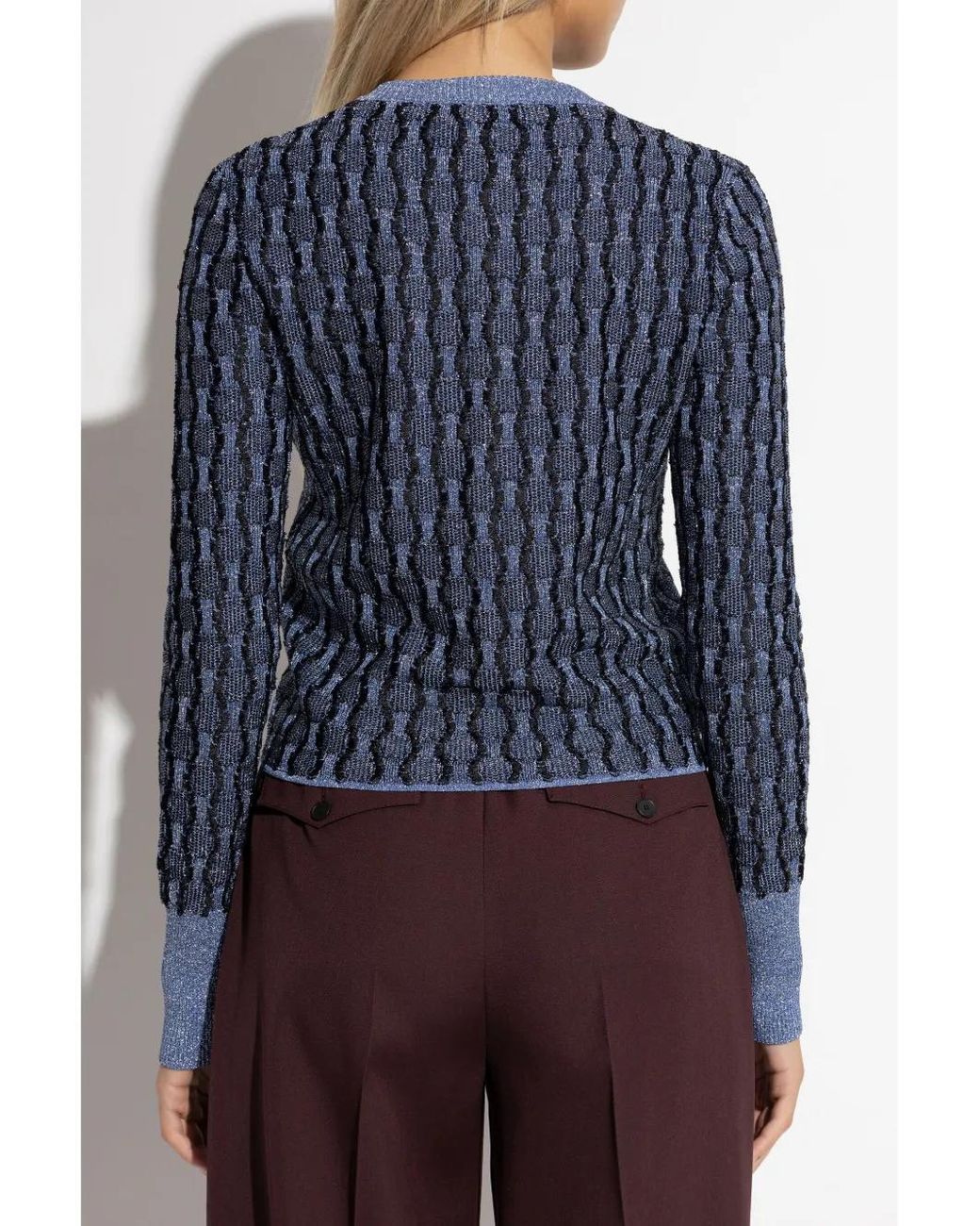Lanvin Blue Metallic Knitted Cardigan