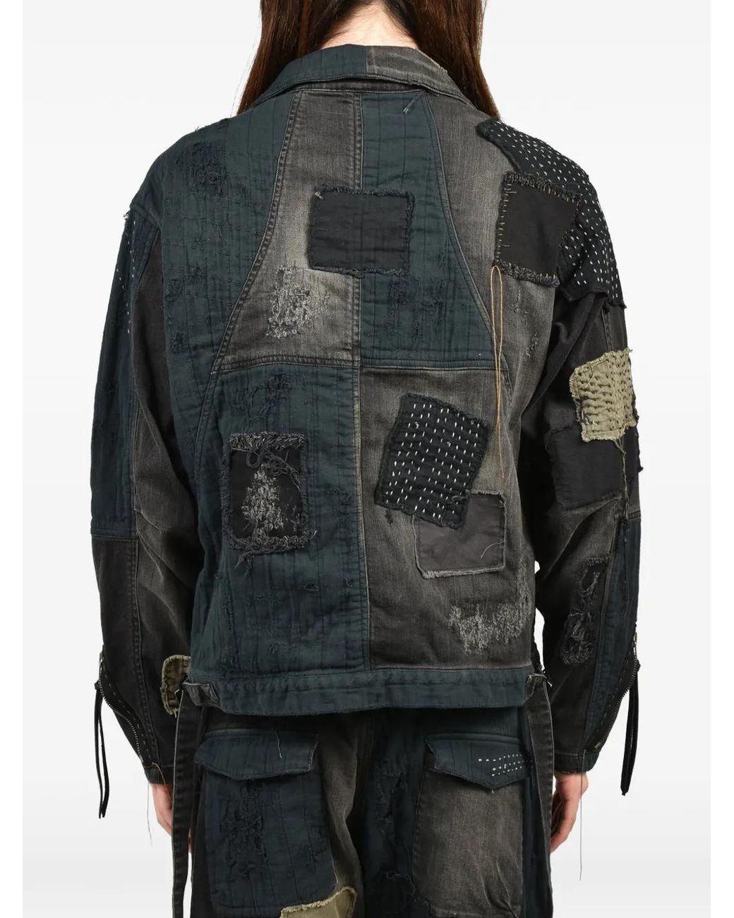 D HYGEN Black Patchwork Distressed Denim Jacket for men