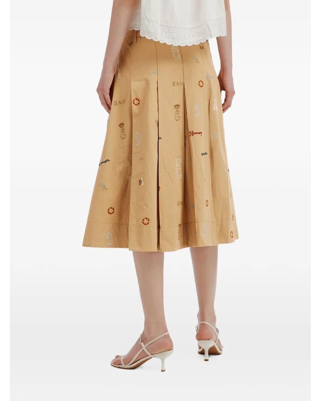 Sea Natural Juliet Embroidered Pleated Midi Skirt