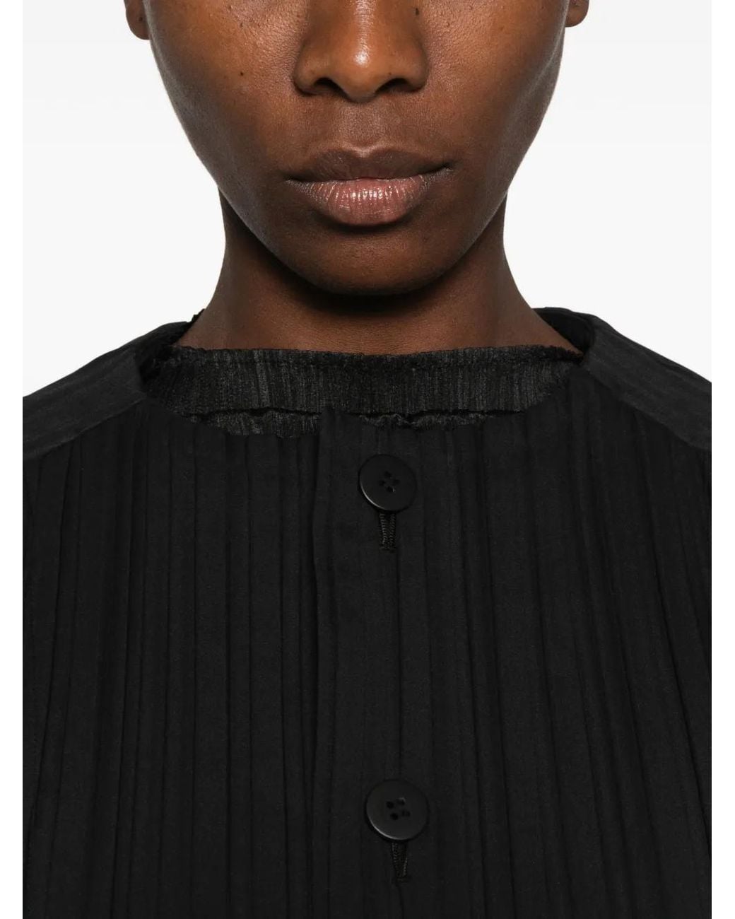 Pleats Please Issey Miyake Black Pleated Button-Up Jacket