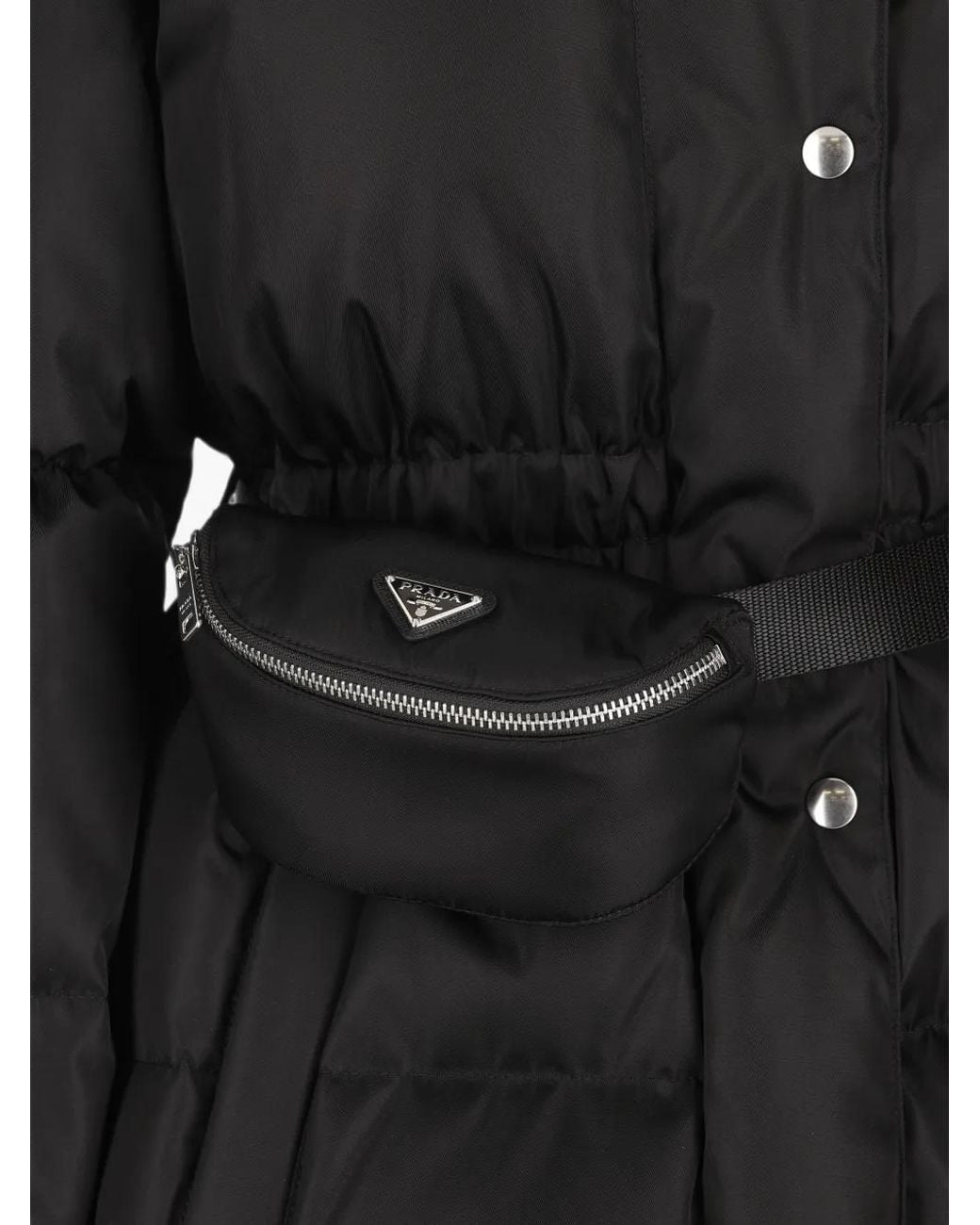 Prada Black Re-Nylon Belted Padded Coat