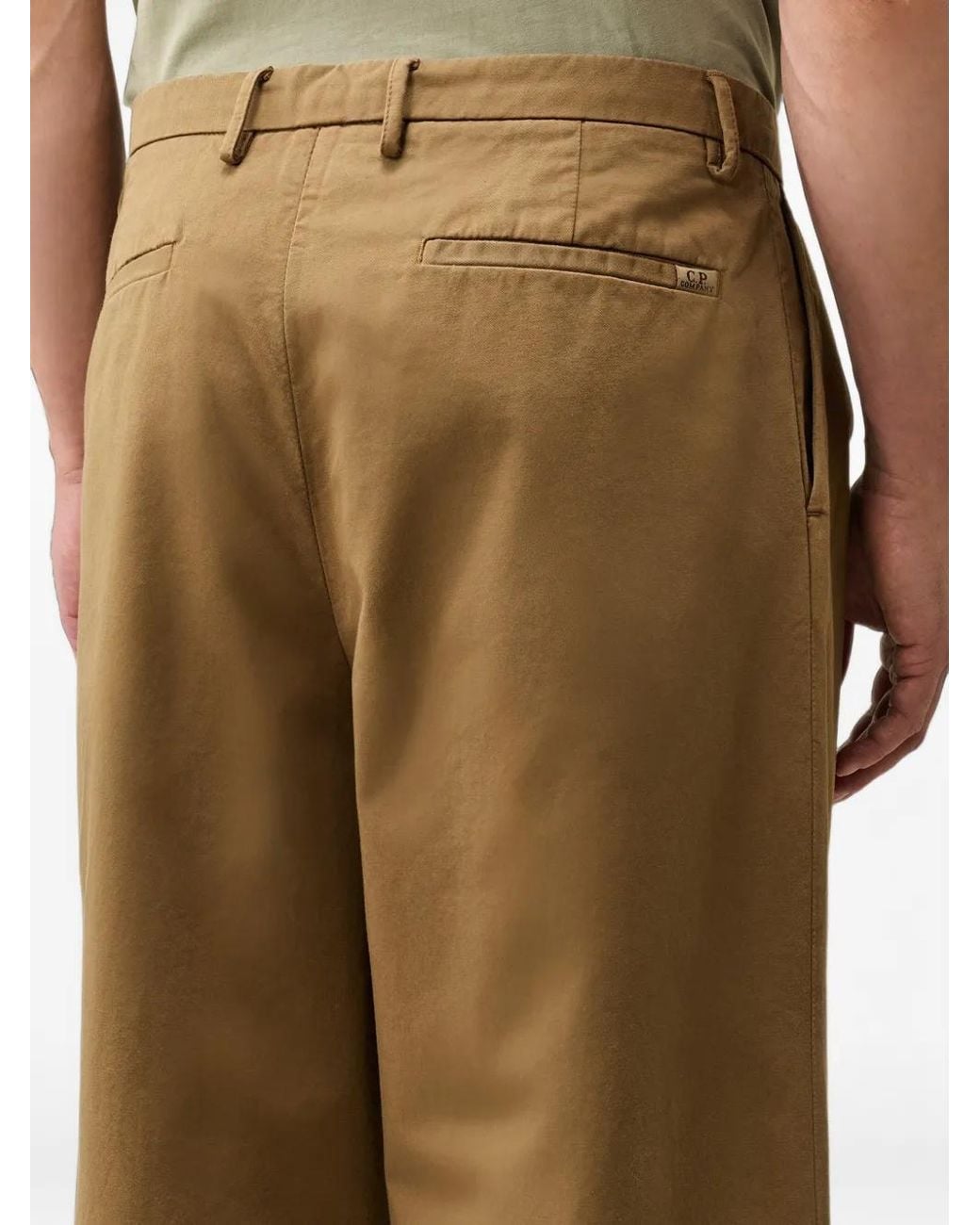 C P Company Natural Cotton Gabardine Boxy Pleats Pants for men