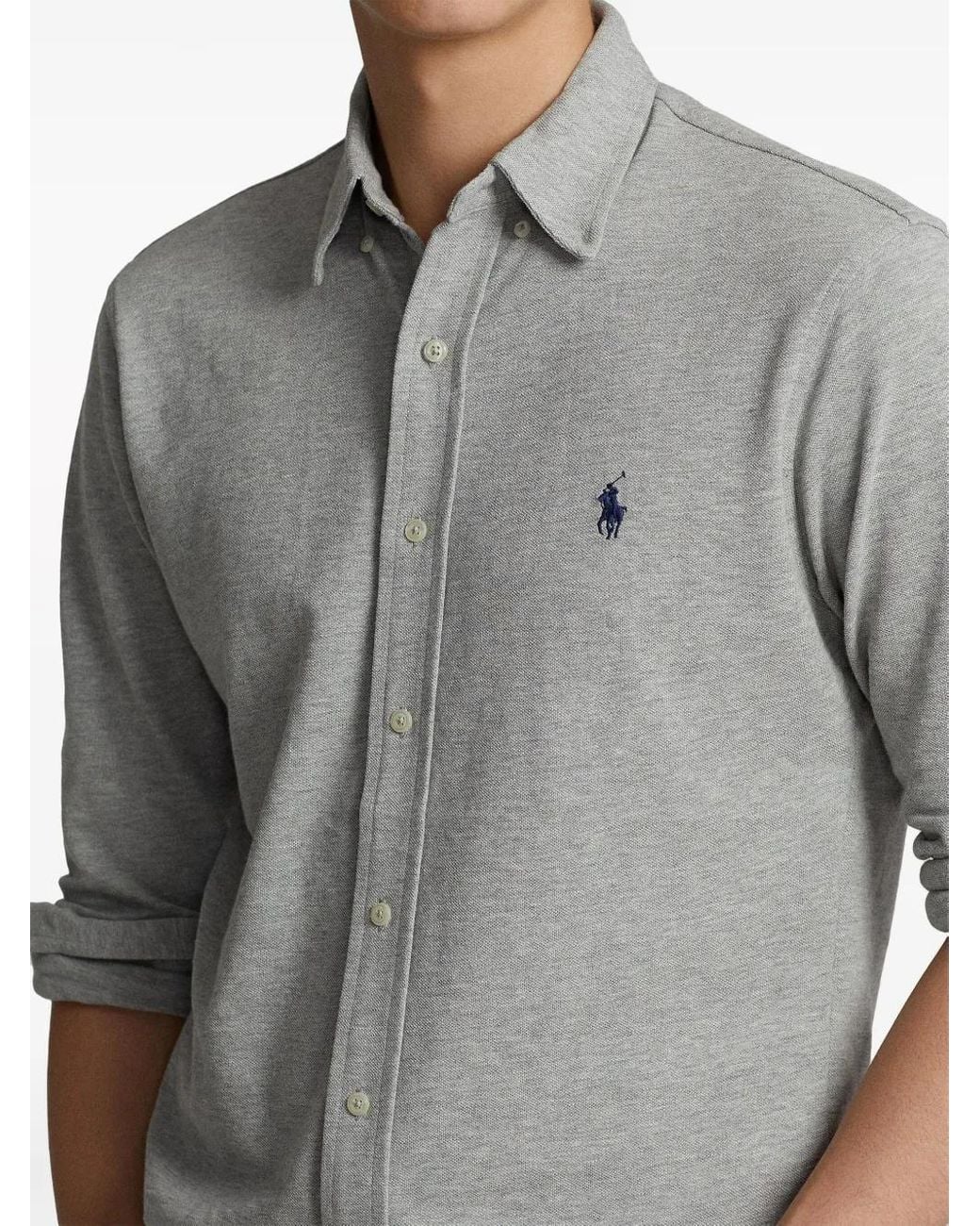 Polo Ralph Lauren Gray Logo Embroidered Button-Down Shirt for men