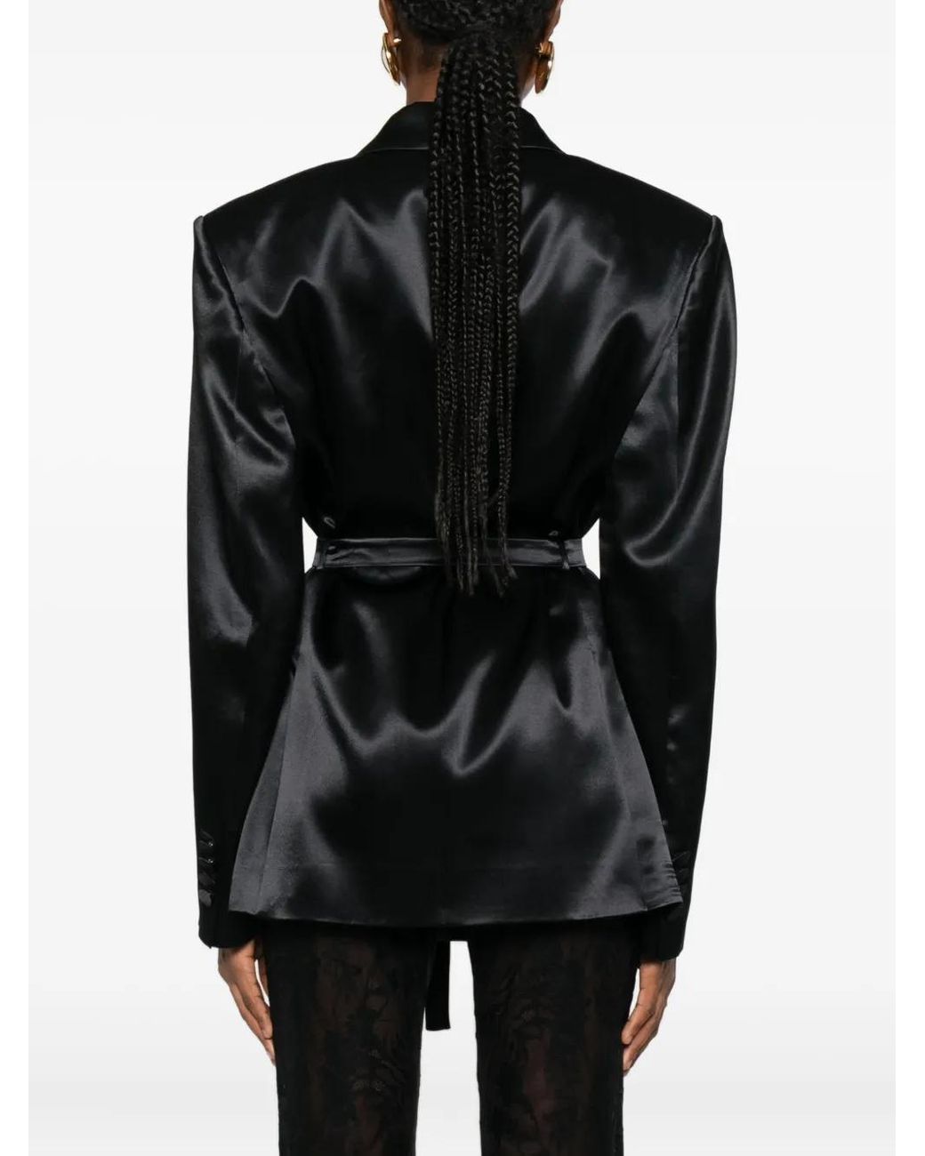 ANDAMANE Black Tie-Waist Pocket Blazer
