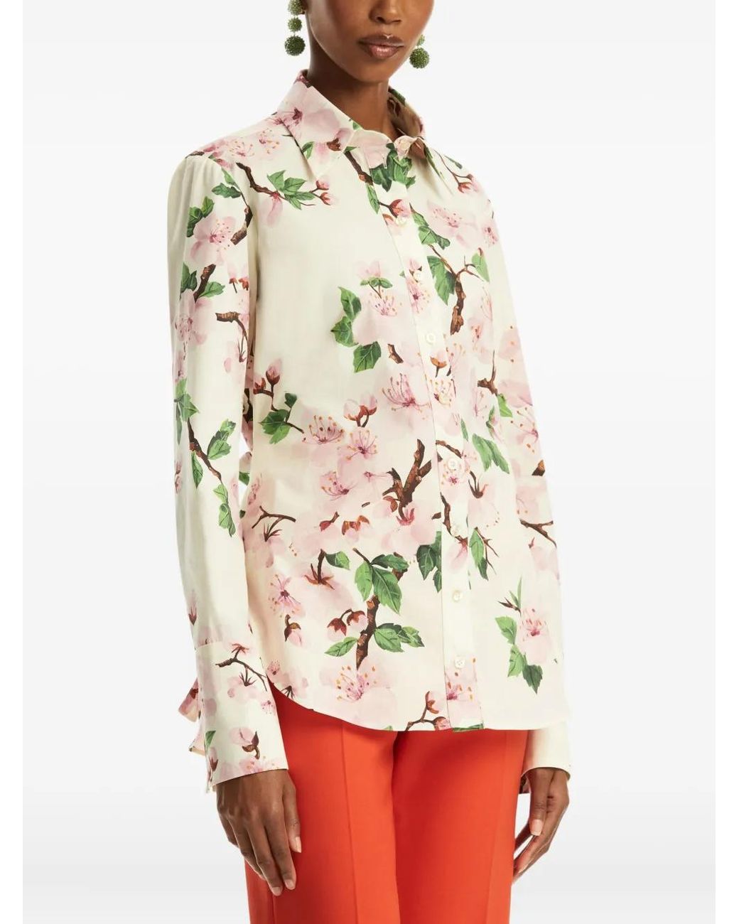 Oscar de la Renta White Printed Poplin Shirt