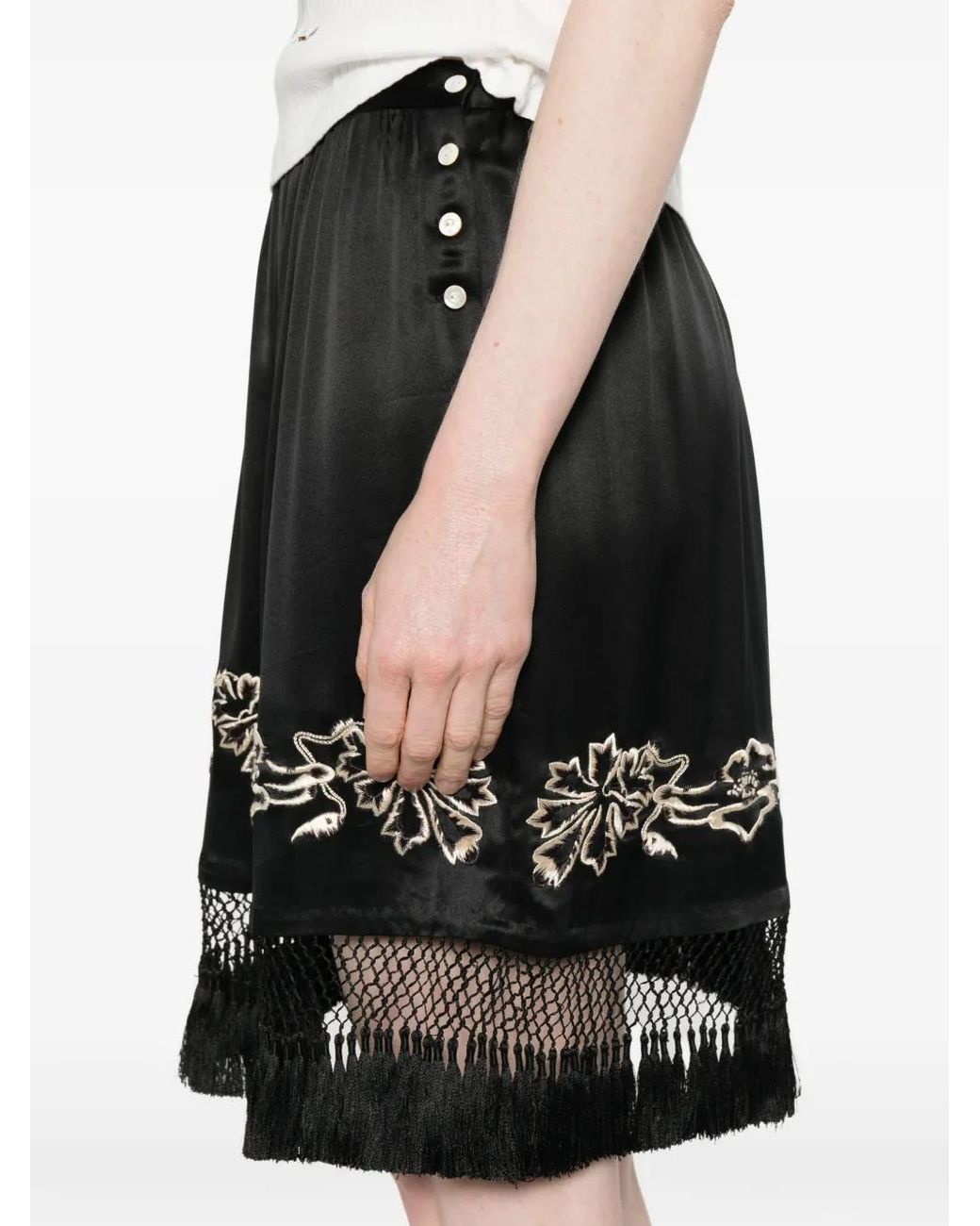 Bode Black Phantasm Fringed-Trim Embroidered Mini Skirt