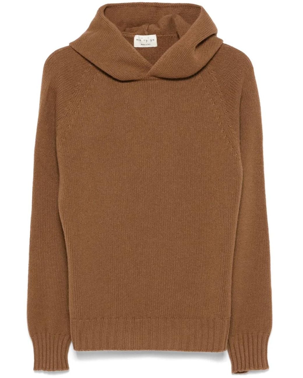 Ma'ry'ya Brown Ribbed-Knit Hoodie for men