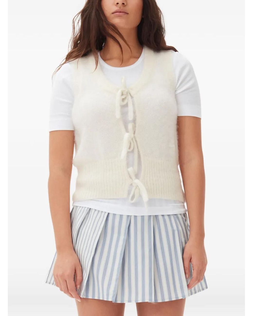 Ganni Natural Mohair-Merino Knit Sleeveless Jacket