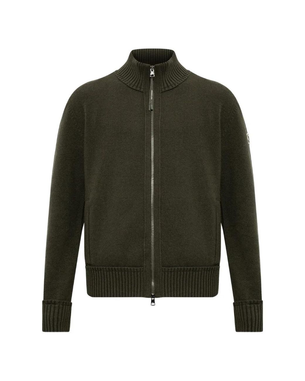 Moncler Green Logo-Patch Zip-Up Cardigan for men