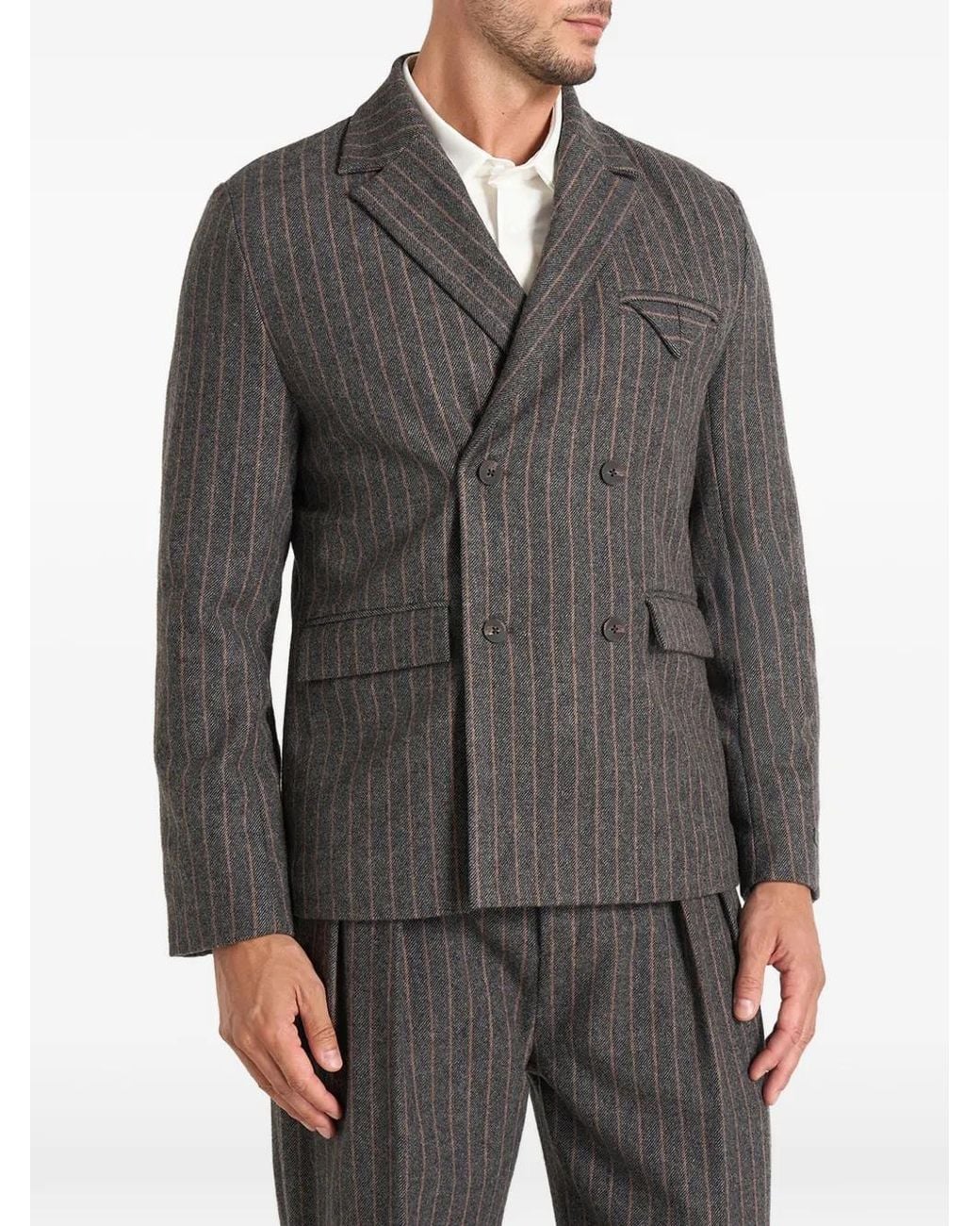 Manière De Voir Gray Blazer Didier À Boutonnière Croisée En Laine À Fines Rayures for men