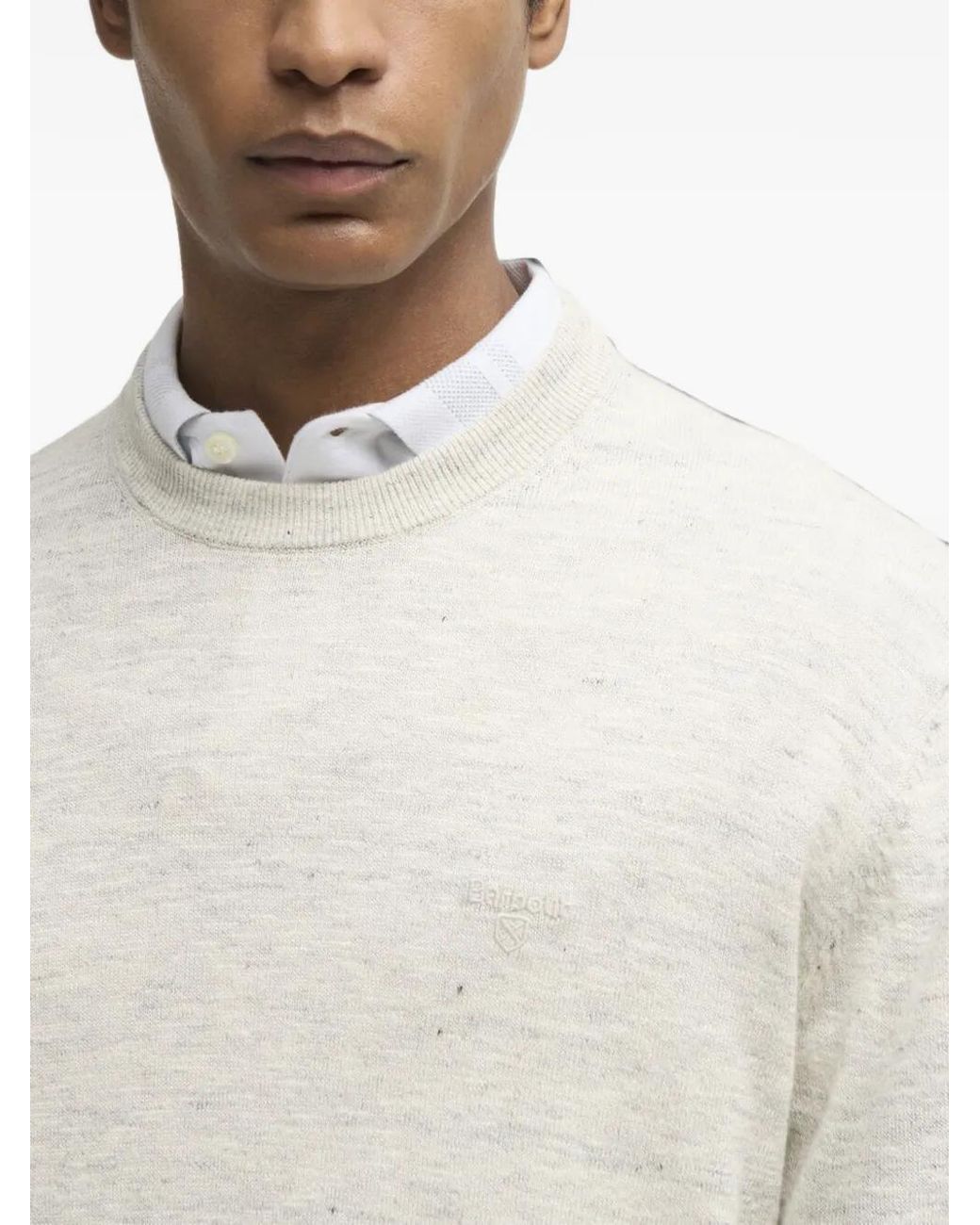 Barbour White Flaxby Linen Blend Crew Neck Sweater for men