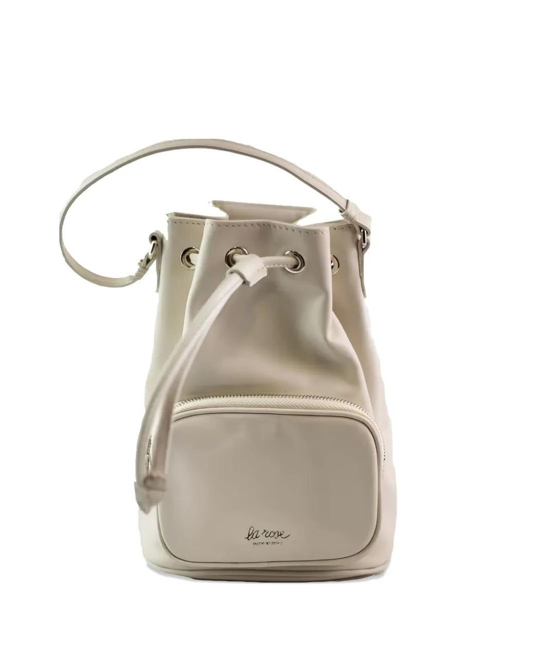 LA ROSE Natural Zip Leather Bucket Bag
