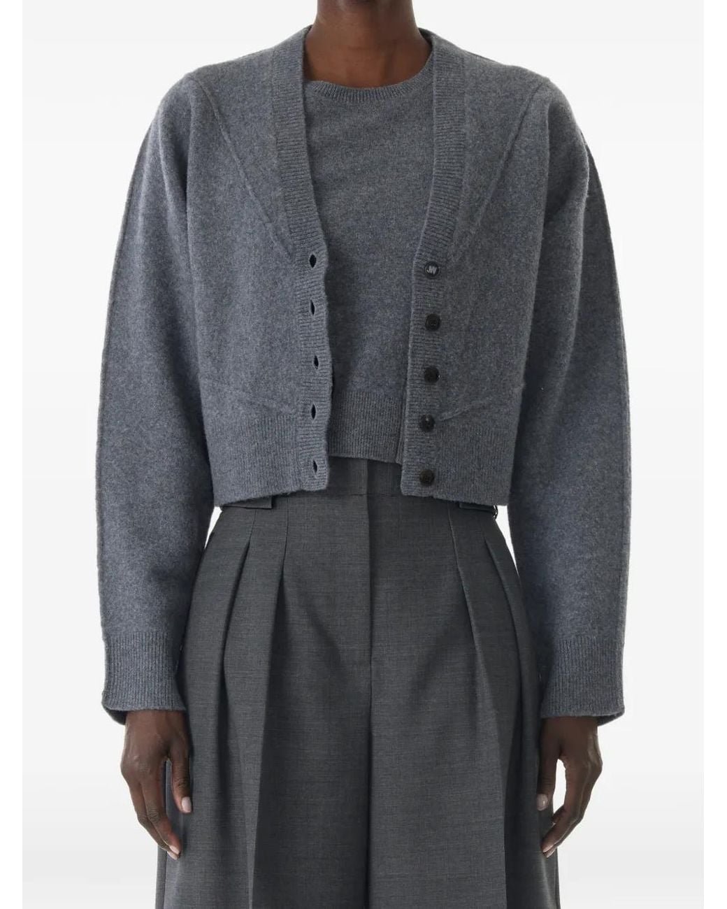 Jason Wu Gray V-Neck Cropped Cardigan