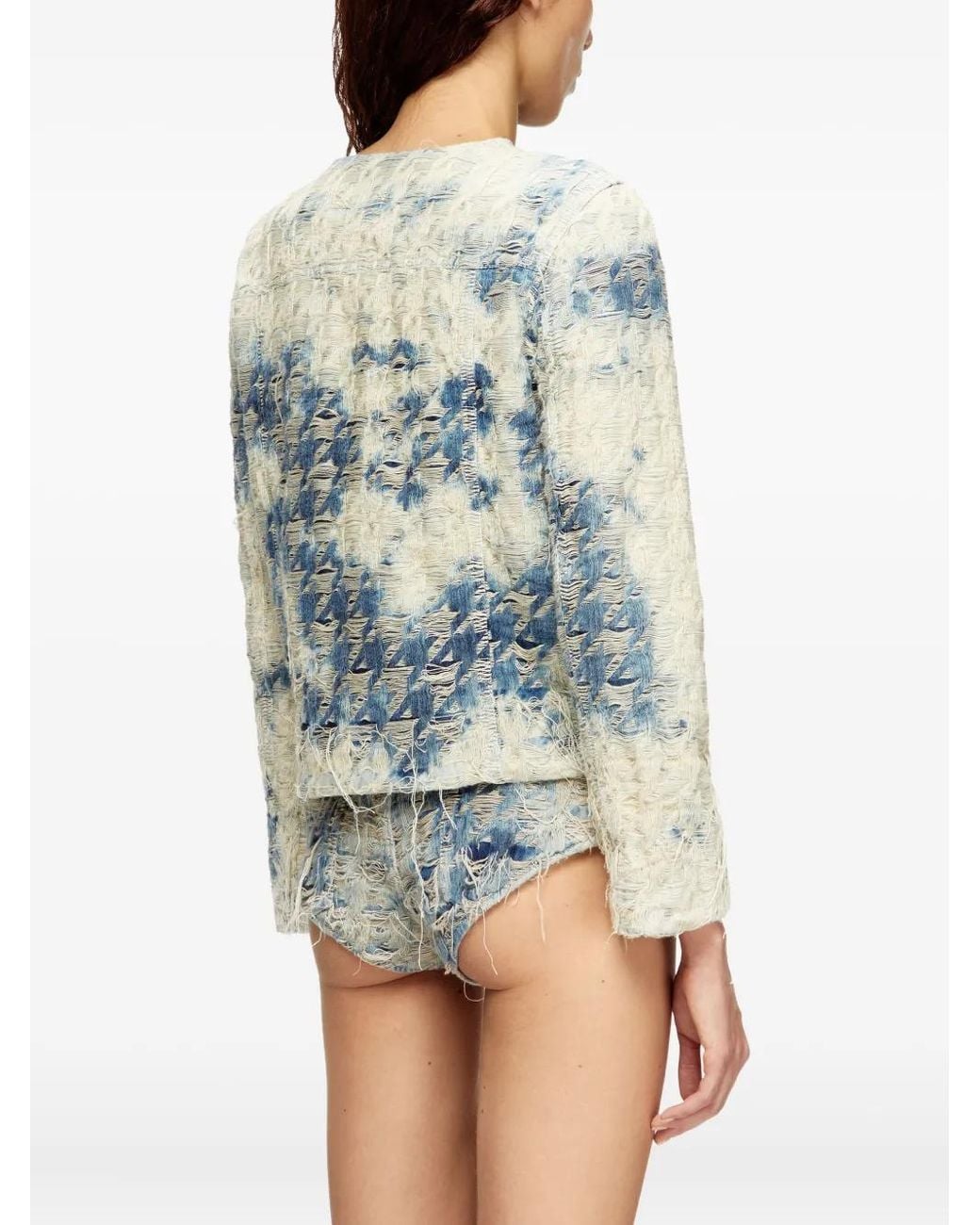 DIESEL White Houndstooth Denim Jacket
