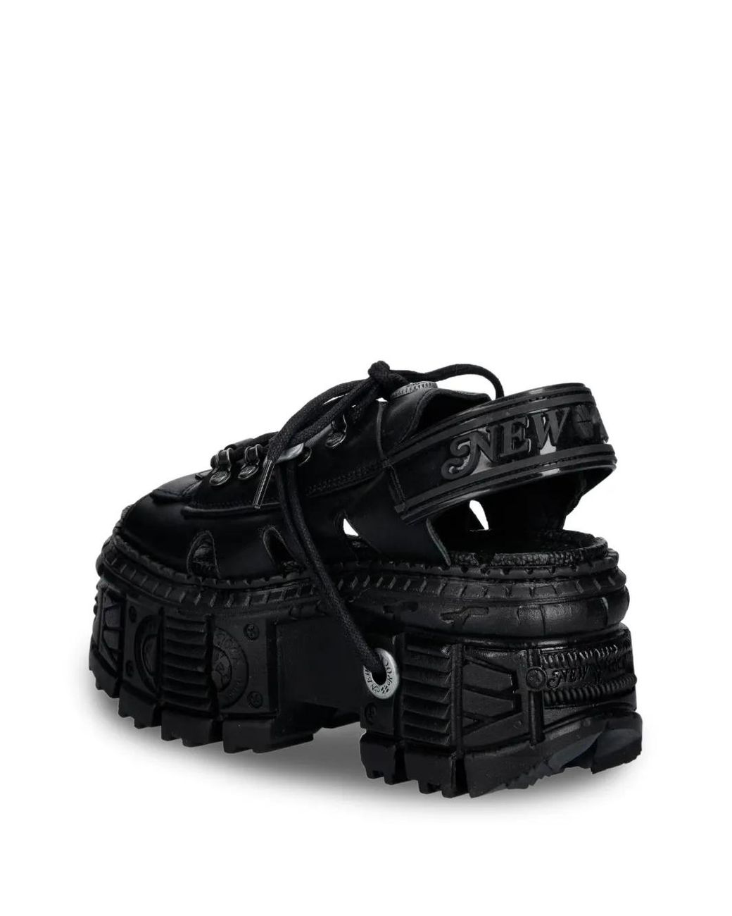 New Rock Black Lace-Up Platform Sandals